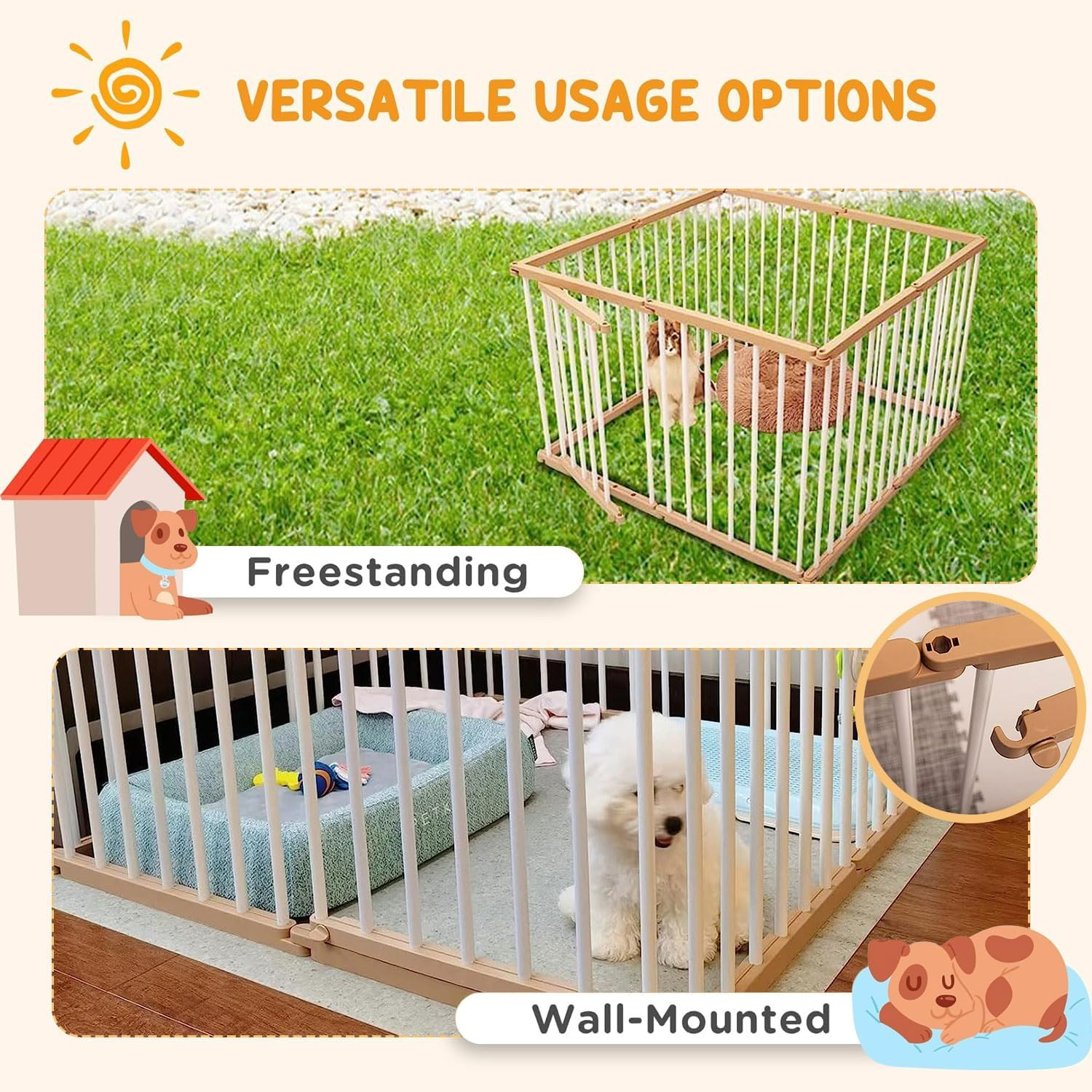 LIODUX Dog Playpen Indoor Pet Enclosure Fence, Outdoor Portable Puppy Exercise Pen with Door, 10 Panels Heavy Duty Dog Crate Cage Kennel for Small and Medium Sized Dogs - 10 Panels image number 6