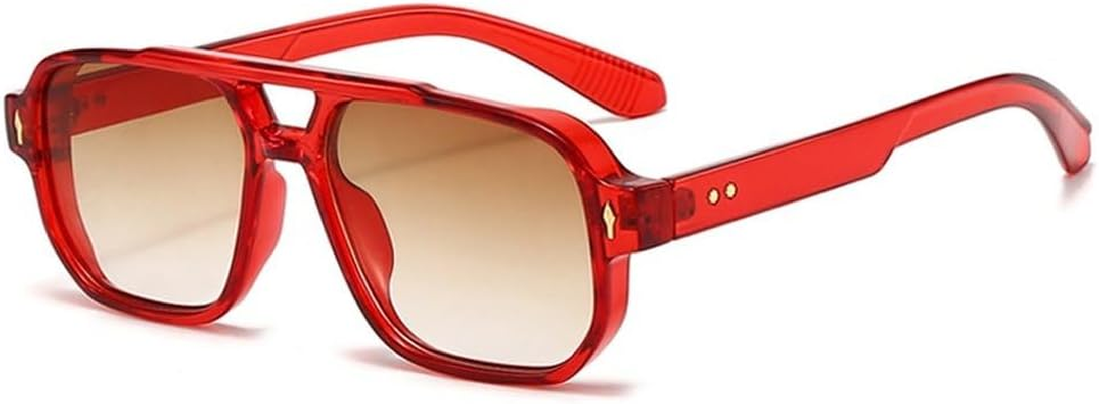 Vintage Double Bridges Men Square Sunglasses Fashion Clear Ocean Lens Eyewear Women Trending Rivets Sun Glasses UV400 - Black Brown image number 7