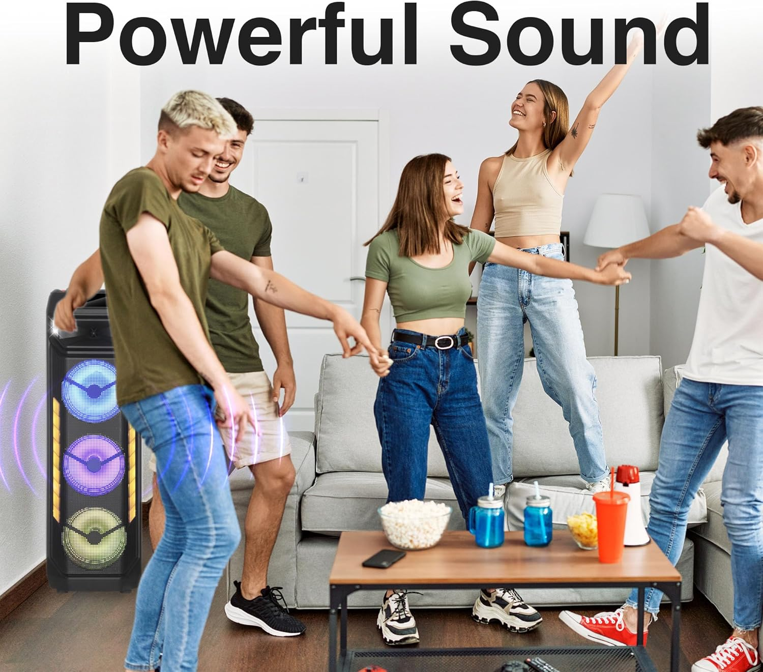 Laser 40W RGB Tower Party Speaker | Bluetooth 5.3 LED Light Show with Mic Input, USB & Microsd Playback, TWS Pairing, AUX, Recording & Remote Control image number 2