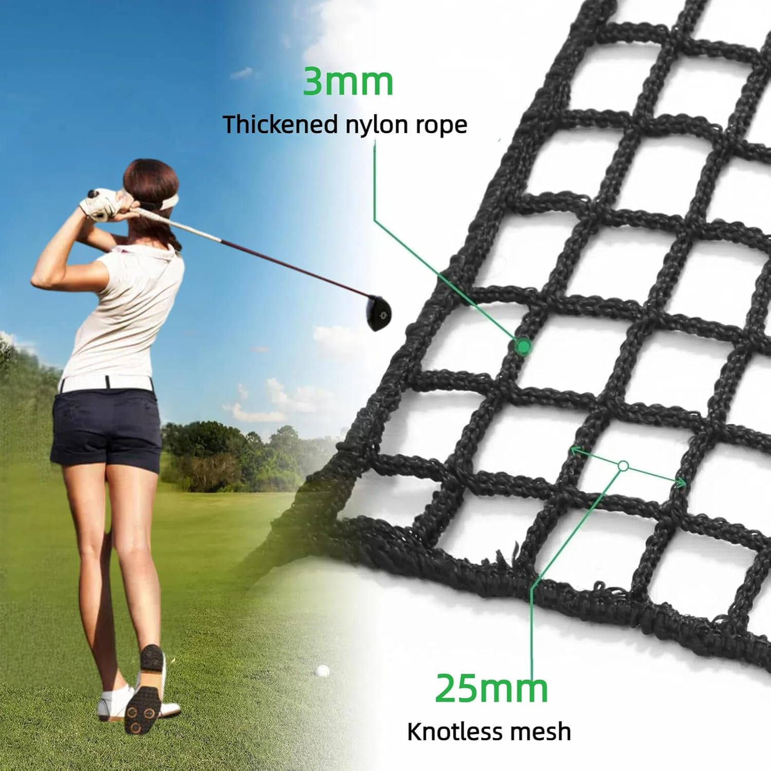 Golf Practice Net - 3M*3M Heavy Duty Sports Net Barrier for Golf, Baseball, Basketball, Soccer and Hockey - High Impact Nylon Netting for Backyard, Garage, Indoor/Outdoor Use (10 * 10FT) image number 1
