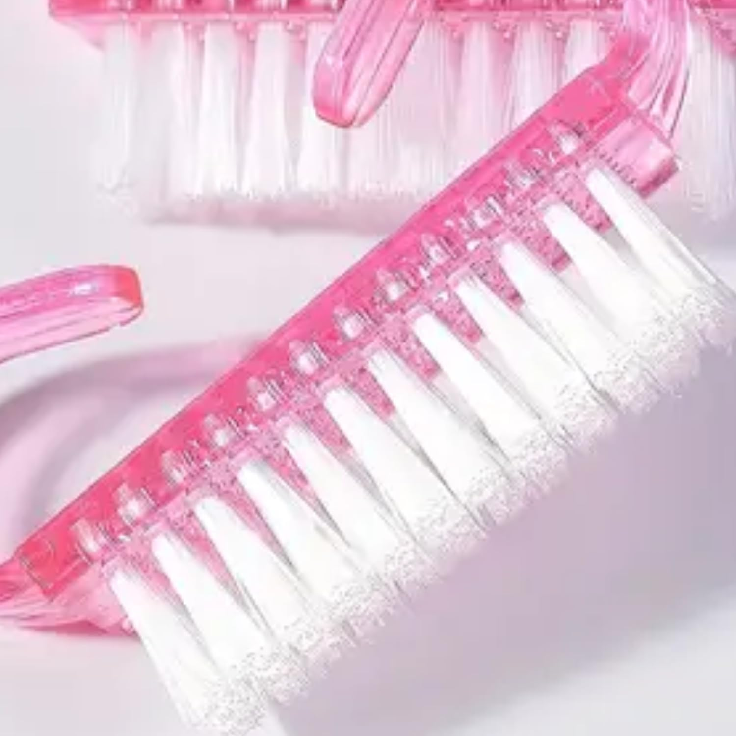 ROSEUS Handle Grip Nail Cleaning Brushes 3Pc, Pink Mini Hand Fingernail Scrub Cleaning Brushes for Toes and Nails Cleaner, Pedicure Scrubbing Tool image number 2