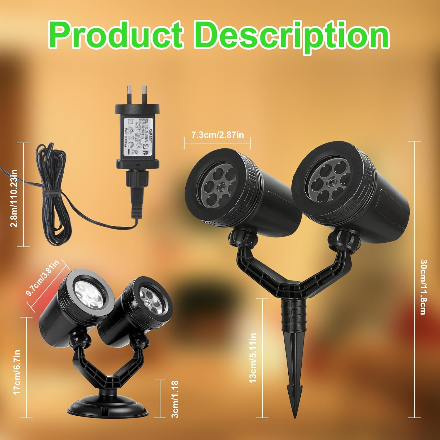 Christmas Projector Light, Double Head IP44 Waterproof & Adjustable Outdoor Snowflake Projector, Led Christmas Light, Xmas Holiday & Party Decorations