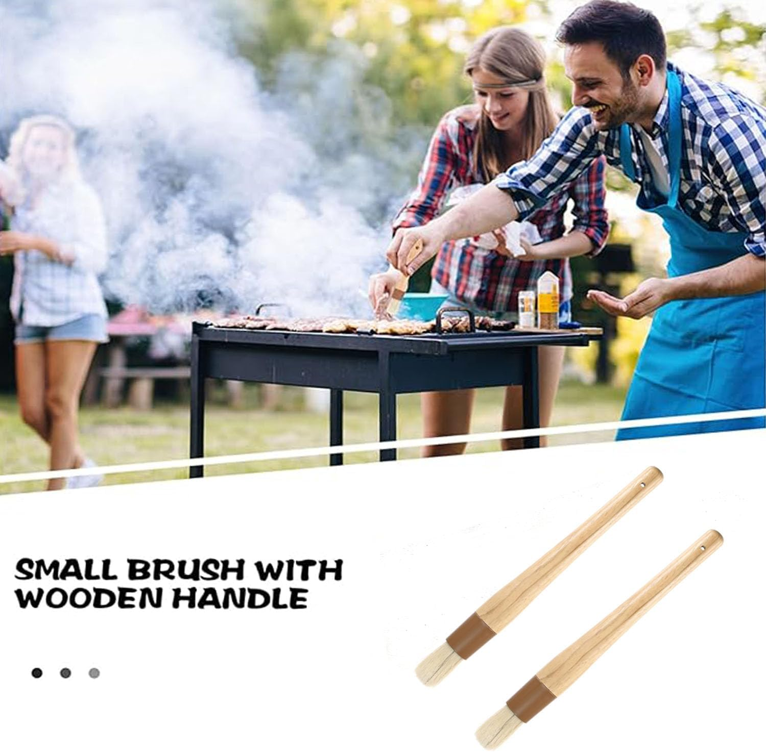 Pack of 2 round Wooden Handled Pastry Brushes, Comfortable Wooden Natural Bristle BBQ Grease Brushes for Cooking/Bbq/Kitchen image number 5