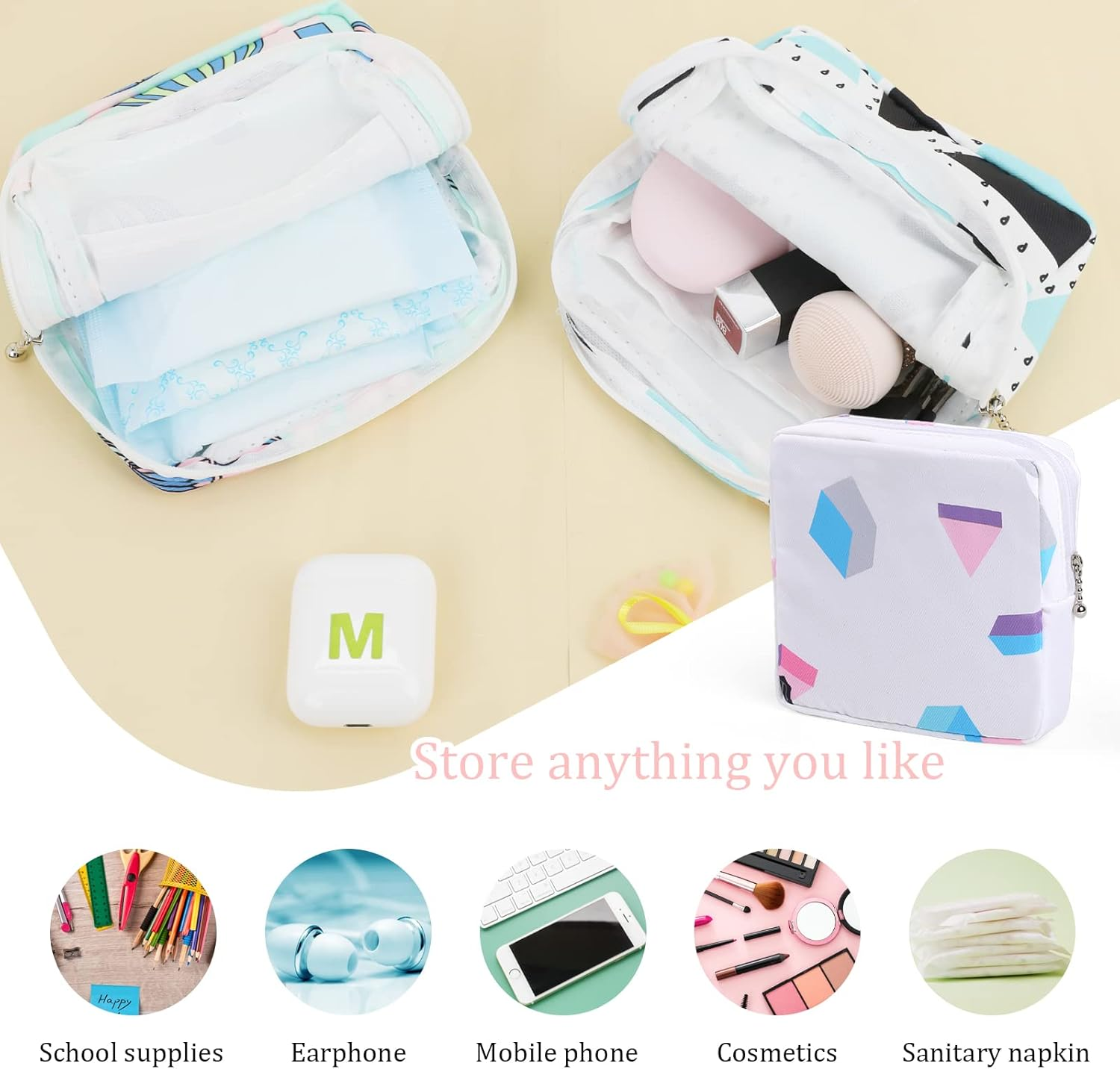 Vin Beauty 3Pcs Period Bag,Period Pouch,Sanitary Napkin Storage Bag, Portable Reusable Menstrual Pads Bags,Tampon Storage Pouch for Women Teen Girls,Pad Bag,Feminine Care,Tampons Holder for Purse image number 1