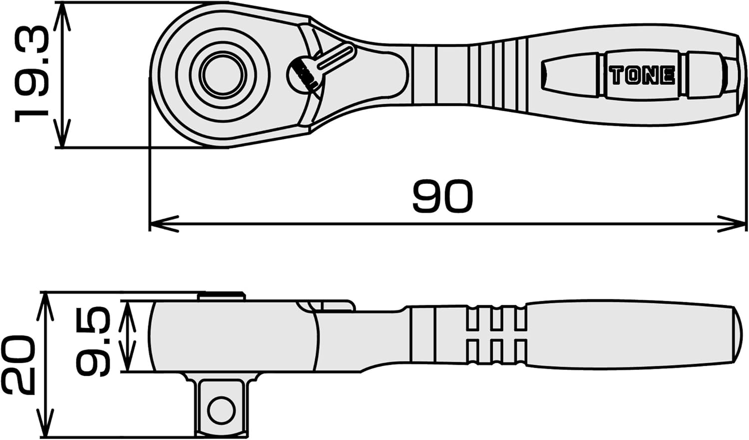 Tone Short Ratchet Handle (Hold Type) RH2HS Drive 0.25 Inch (6.35 Mm) (1/4 Inch) image number 3