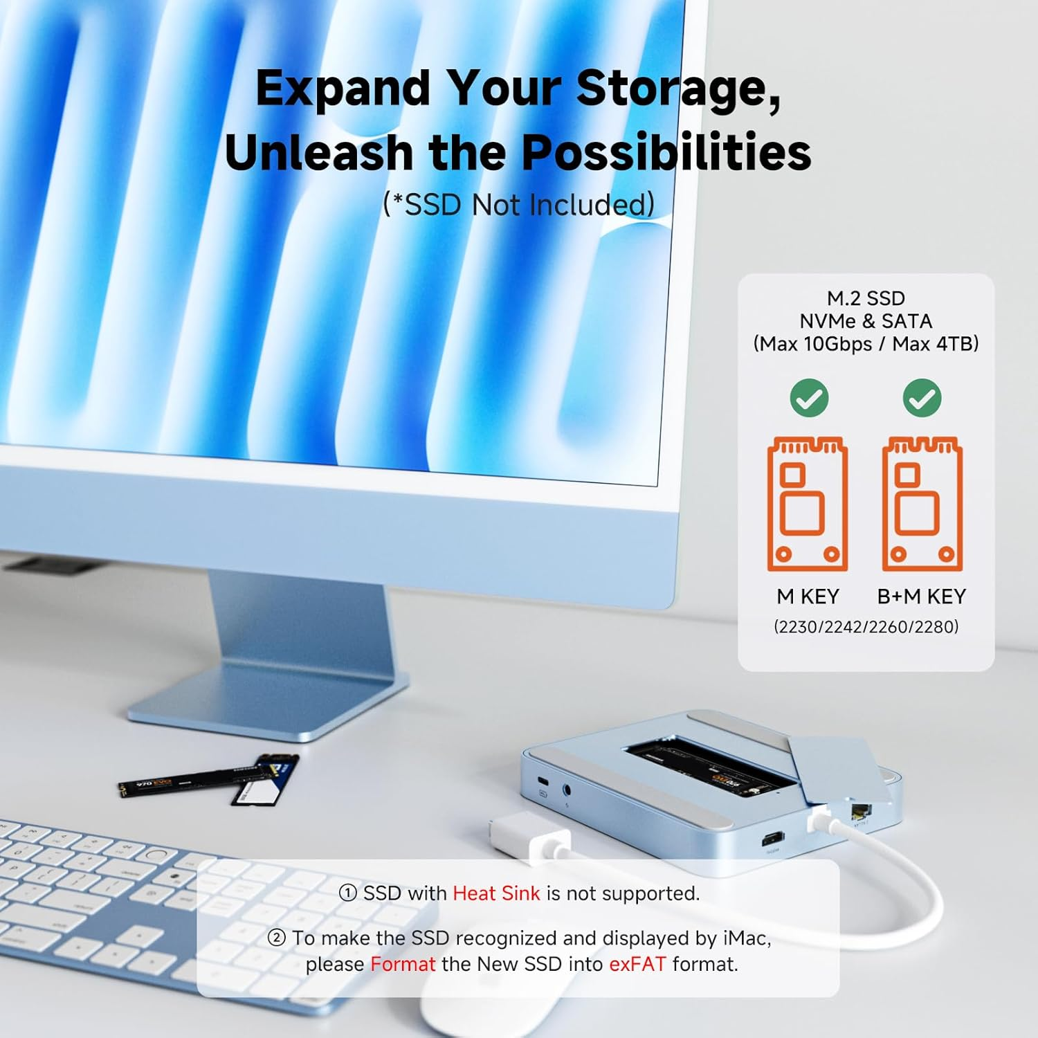 Minisopuru Iexpandmate DS802PRO Imac Accessories with 4K@60Hz HDMI, USB C Charging, 2.5Gbe, 4TB M.2 SSD Enclosure, USB C Hub for Imac 24 Inch M1/M3/M4, Imac Hub with 4 X USB, SD/TF, Audio | Blue image number 5