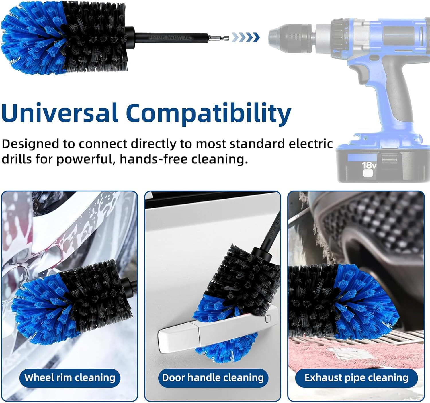 Rim Brush Cordless Screwdriver, Includes Rims Brush and 22.6 Cm Detailing Brush, Quick Cleaning Wheel Brush Car, Durable and Versatile as an Electric Cleaning Brush for Car (Blue Black) image number 3