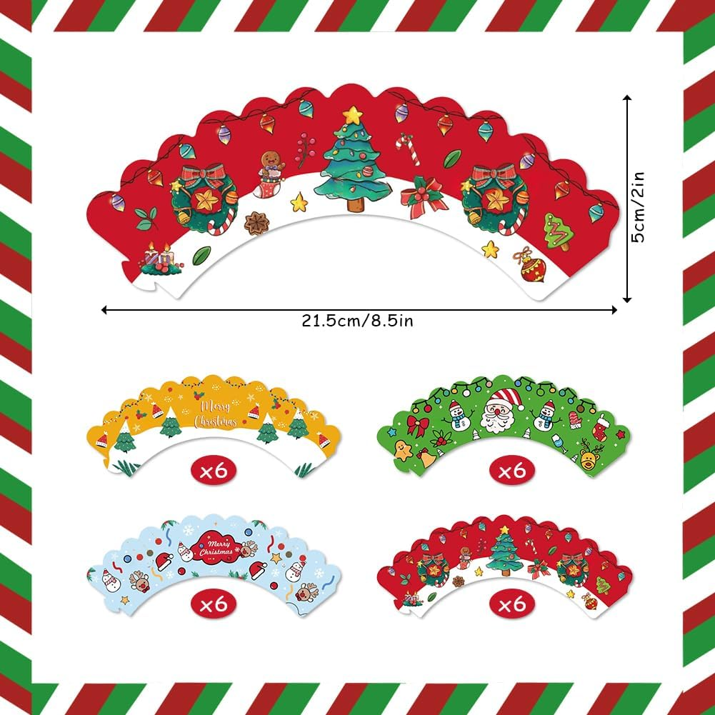 48 Pcs Christmas Cupcake Toppers and Wrappers, Christmas Party Decorations, Santa Claus Snowman Reindeer Christmas Tree Hand Cake Christmas Party Decorations Supplies image number 1