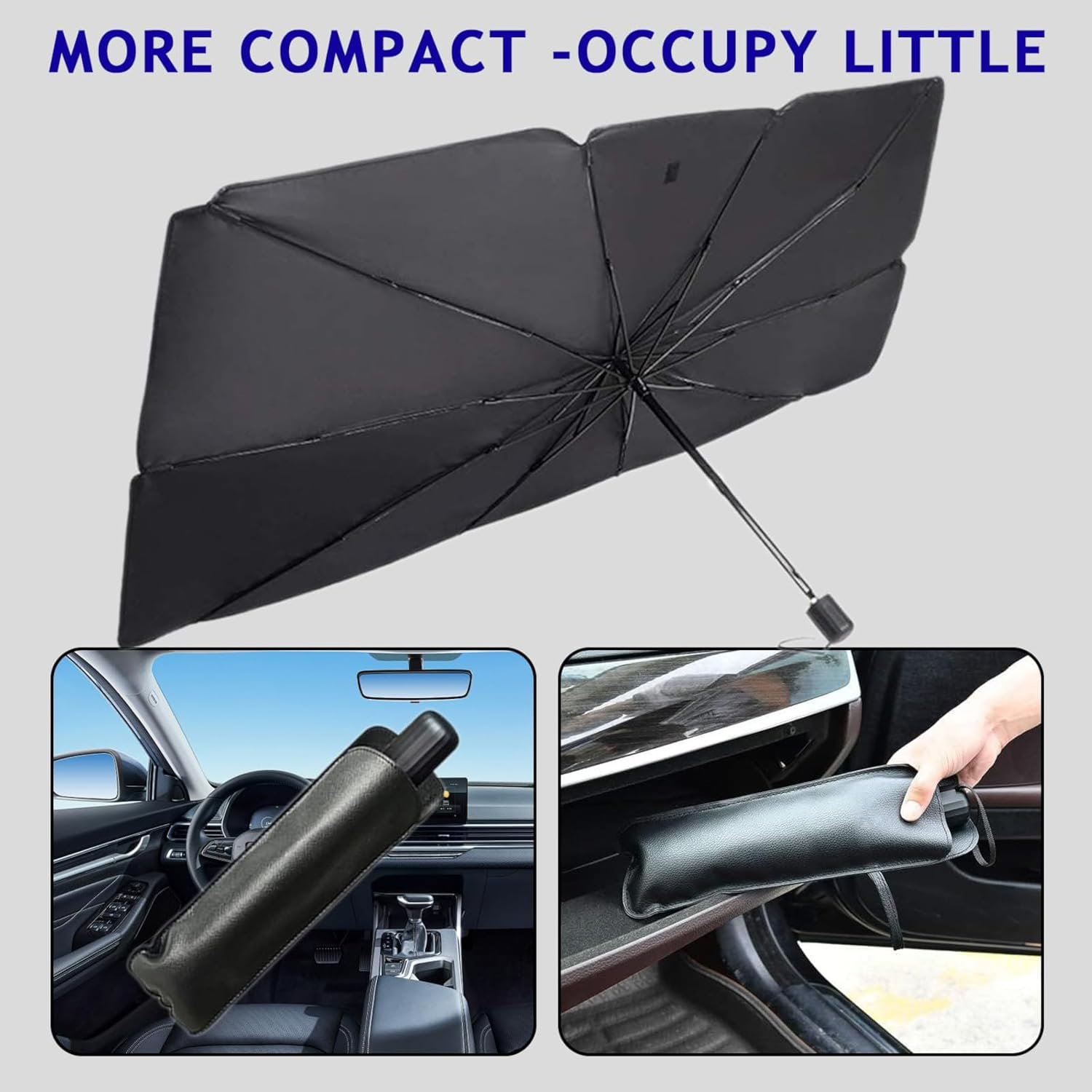 Foldable Car Windshield Sun Shade - Reflective Umbrella Sunshade Cover, UV and Heat Blocker, Universal Fit for All Car Front Windows image number 1