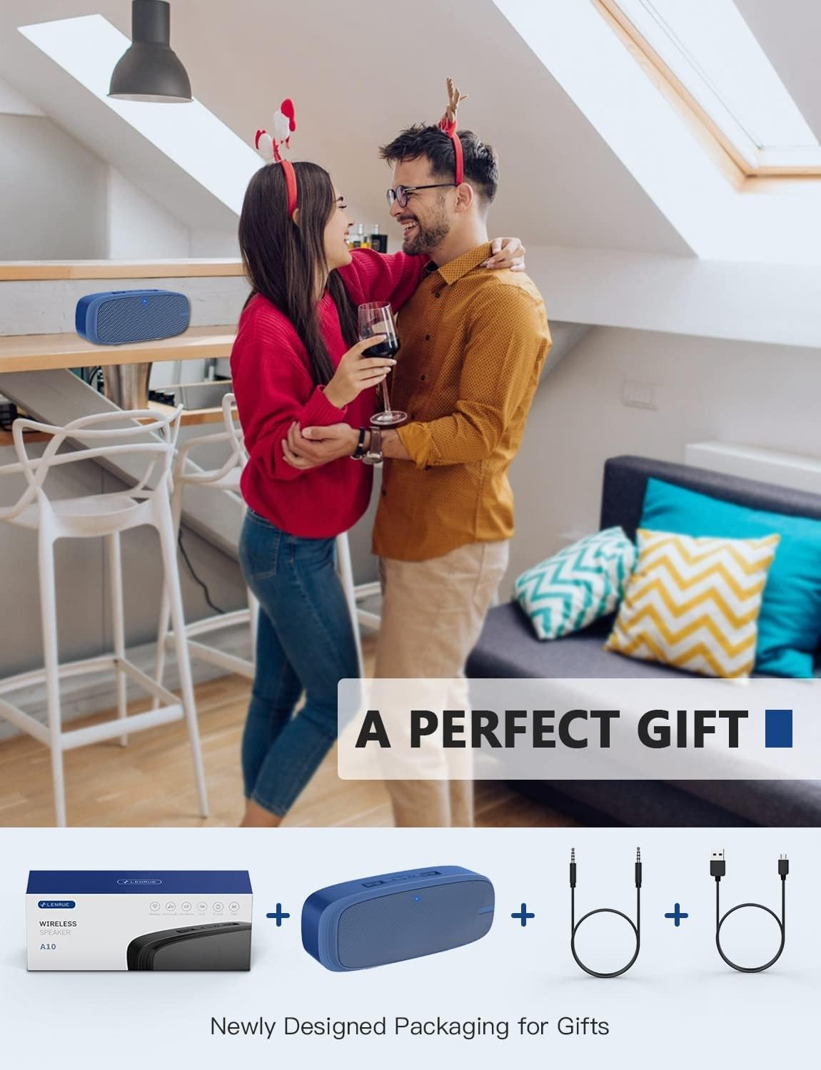 LENRUE Bluetooth Speaker, Wireless Portable Speaker with Loud Stereo Sound, Rich Bass, 12-Hour Playtime, Built-In Mic. Perfect for Iphone, Samsung and More (Blue) - Red image number 4