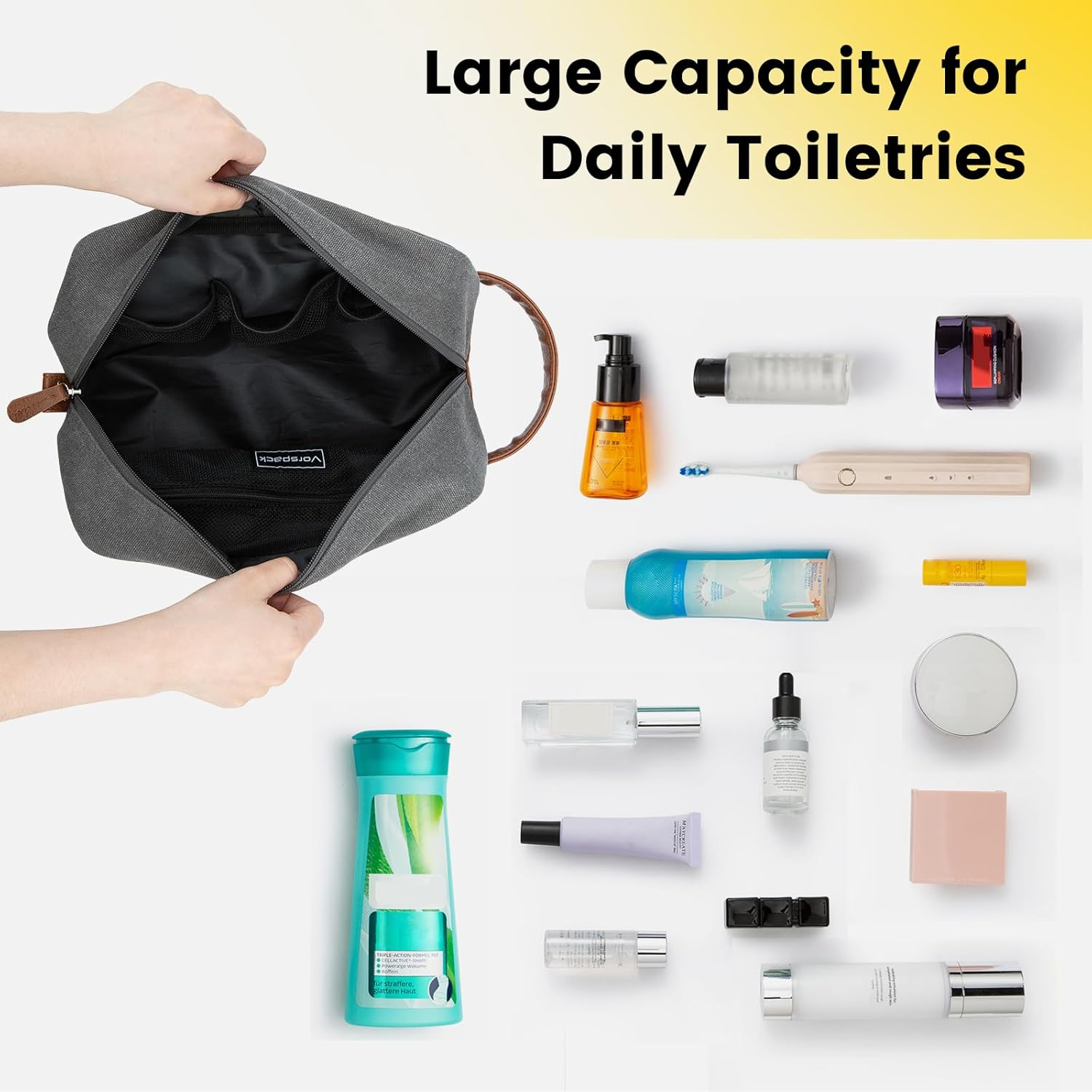 Vorspack Travel Toiletry Bag - Hanging Toiletry Bag for Men Water Resistant Canvas Shaving Bag for Travel, Light Grey, Medium image number 6