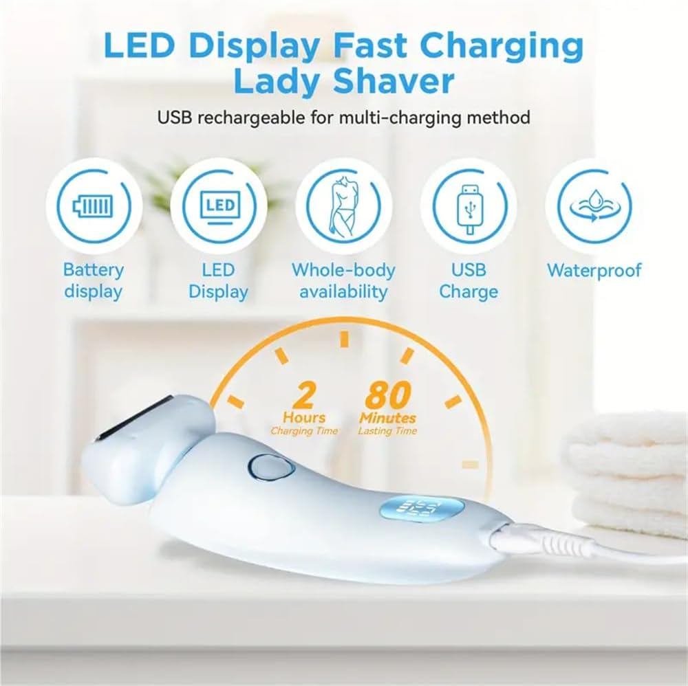 Electric Shaver for Women Bikini Trimmer Wet Dry Use 2 in 1 Silk Glide Epilator (Blue) - Pink image number 4