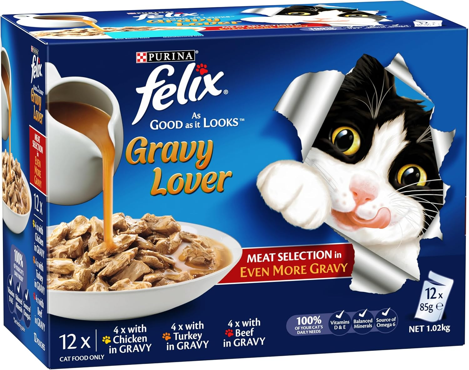 FELIX as Good as It Looks Adult Wet Cat Food Gravy Lover Meat Selection 60X85G image number 2