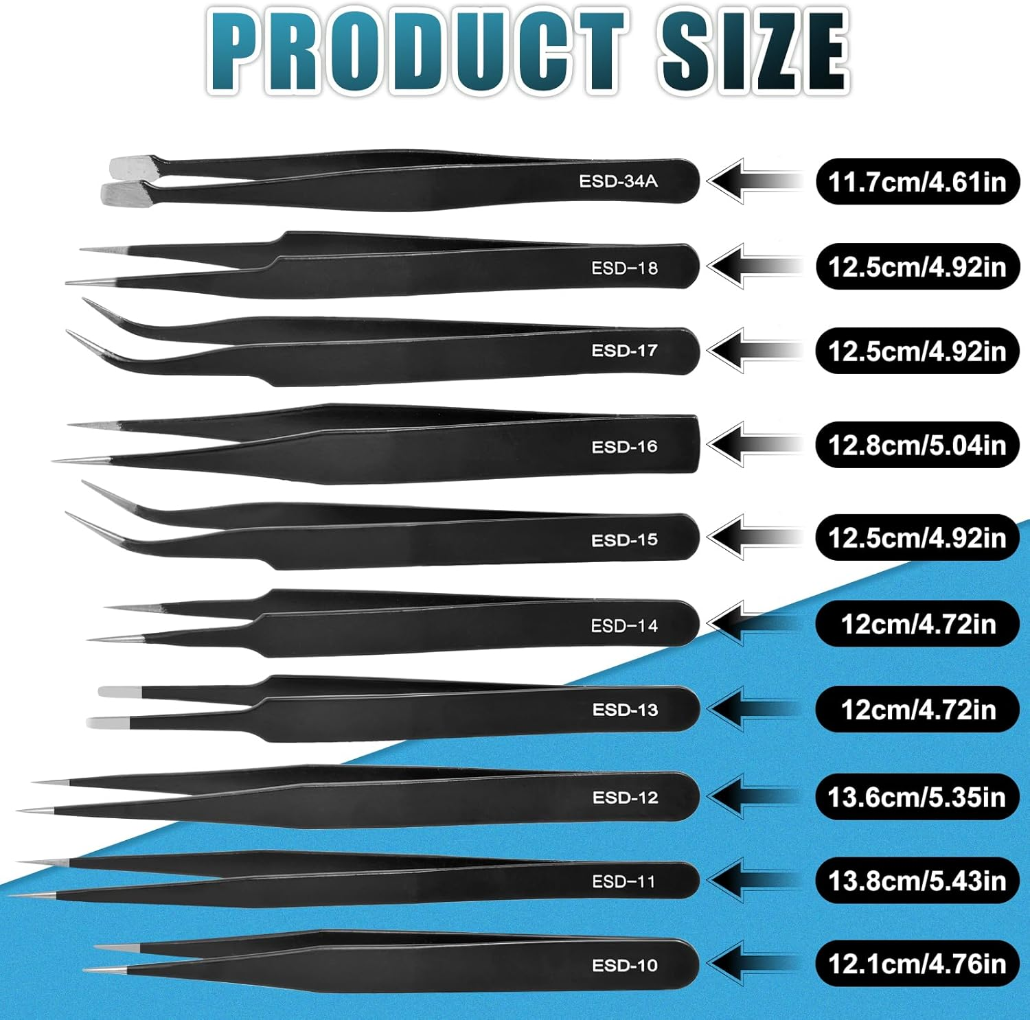 10Pcs Precision Tweezers Set, Upgraded Anti-Static Stainless Steel Tweezers with Storage Box, for Craft, Electronics, Jewelry-Making, Laboratory Work, Soldering, DIY image number 3