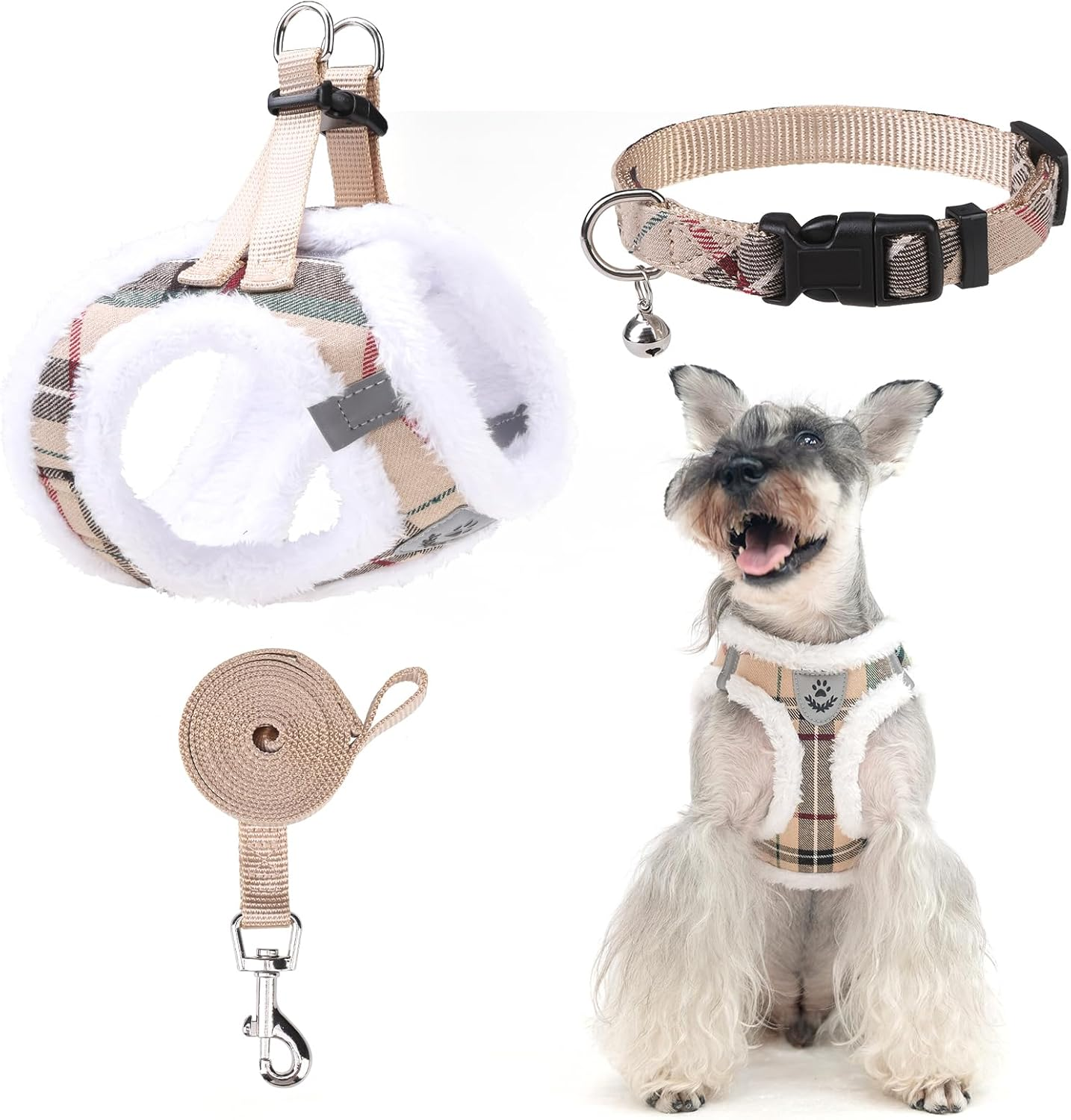 EXPAWLORER Classic Plaid Puppy Harness - Small Dog Collar and Leash - Soft Mesh Padded Adjustable Small Dog Vest Harness No Pull, Reflective Escape Proof for Outdoor Walking