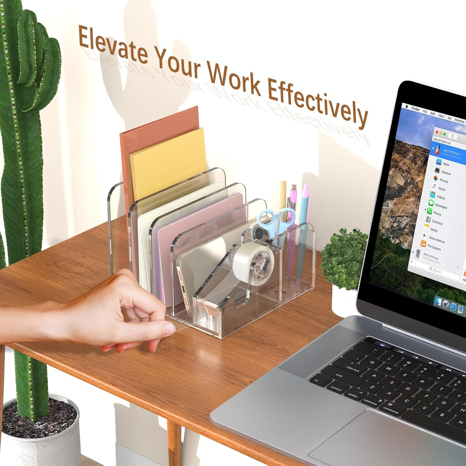 Merrynine Acrylic Desk Organizer, Clear Desk Storage with 4 Compartments, Pencil Holder for Office,Home, School Desk Organization