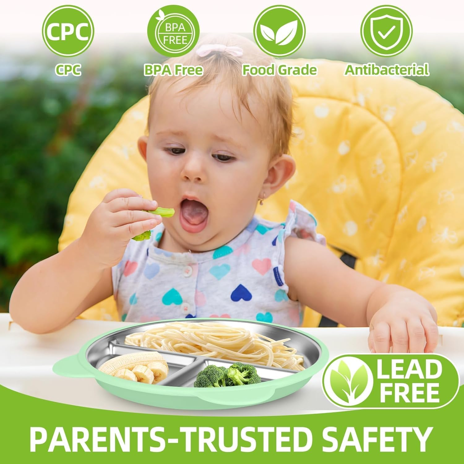 3 Pack Stainless Steel Toddler Plates with Suction,9&rdquo; Kids Divided Plates with Removable Silicone Sleeves,Non-Slip Portion Control Snack Dishes,Unbreakable, Dishwasher Safe Baby Feeding Set image number 4