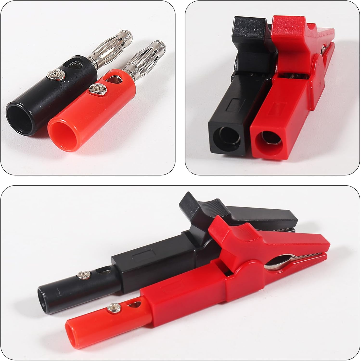 2 Pairs Full Insulated Crocodile Clips with 4Mm Socket Banana Jack Copper Test Clamp Wire Clip Alligator Clips 30A with 4Mm Banana Plugs for Car,Electrical Testing