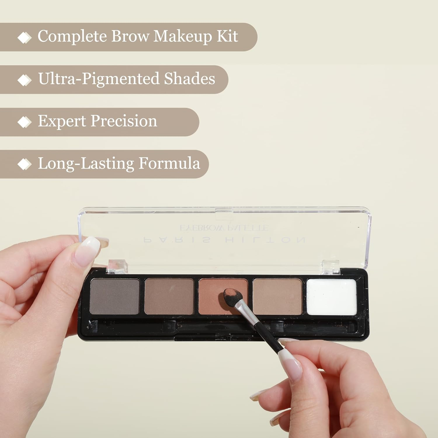 Paris Hilton Brow Collection Set - Make up Kit Includes Eyebrow Palette, Eyebrow Pencil and Highlighter, Spoolie and Tweezer - Long-Lasting - 5 Pcs