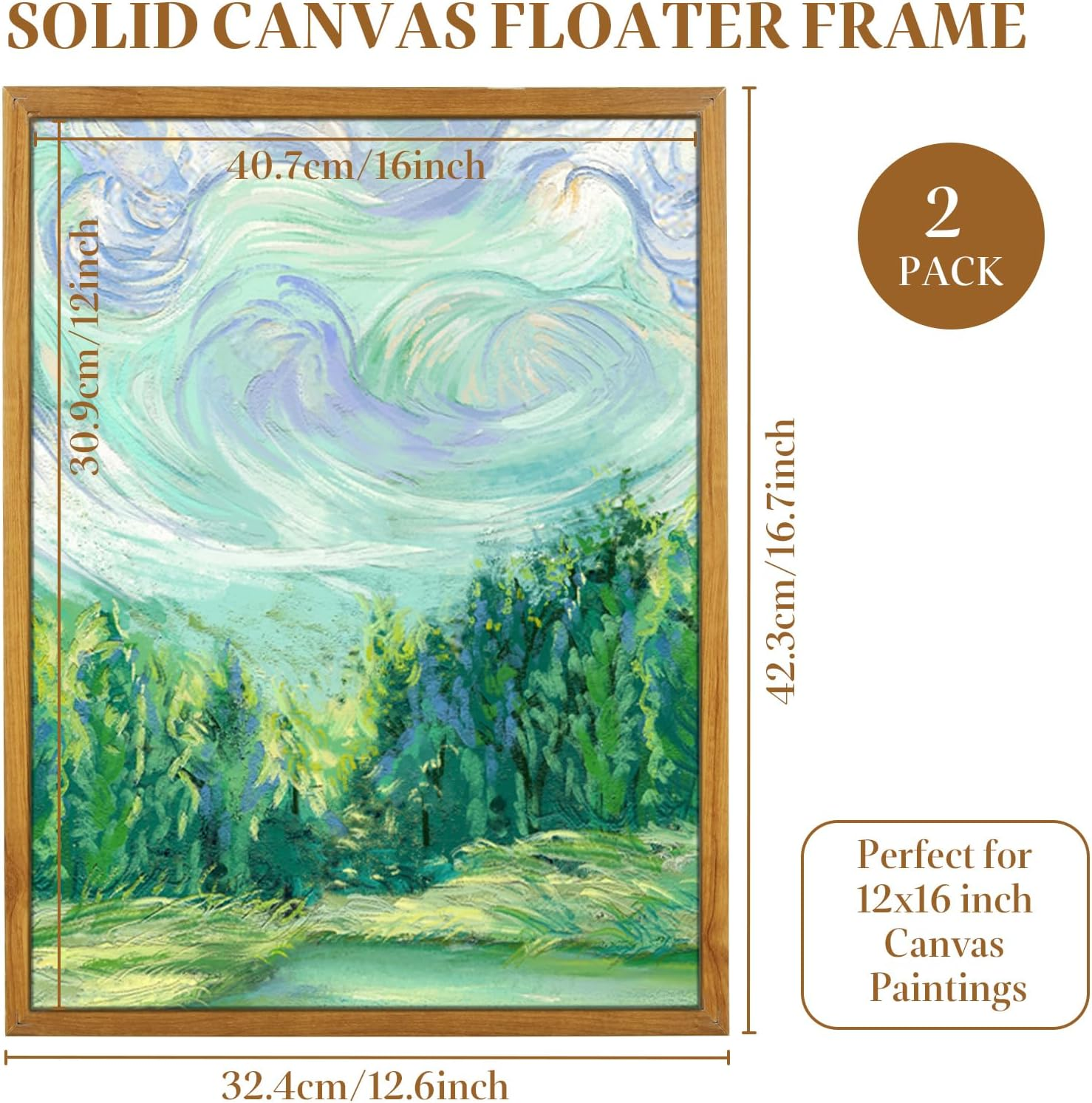 LDHHYH 2 Pack Floater Frame for 12X16 Inch Canvas Painting, Solid Floating Frame for 0.6&rdquo; Deep Canvas, Wall Art Painting Frame for Living Room Bedroom Office - Walnut image number 2