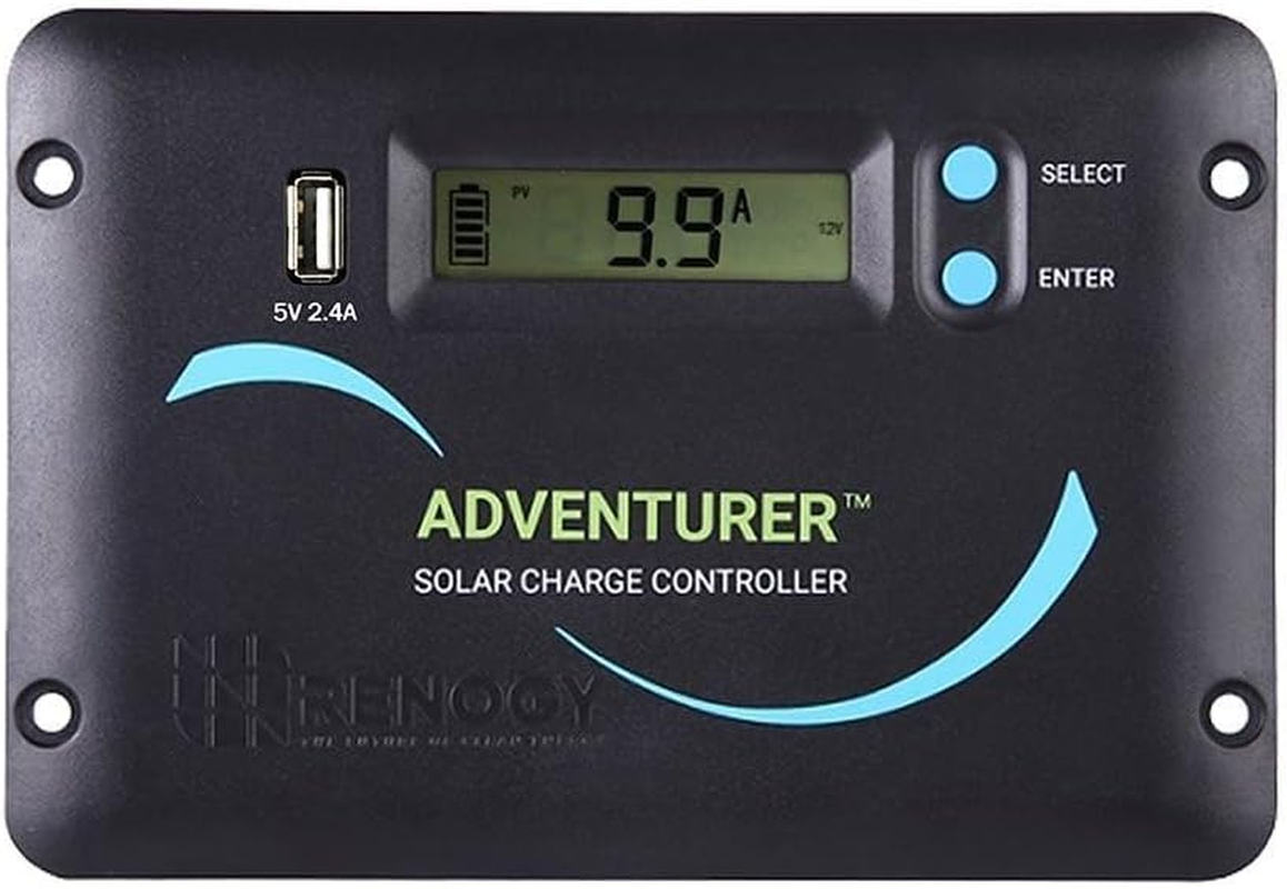 Renogy 30A 12V/24V PWM Solar Charge Controller with LCD Display Flush Mount Design Negative Ground, Compatible with Sealed, Gel, Flooded and Lithium Batteries, Adventurer 30A,Black image number 3