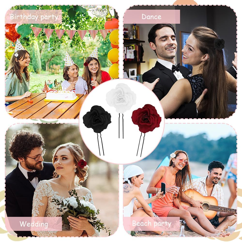 TRKETK Pack of 9 Flower Hair Clips Rose Flower Hair Pin Rose Brooch U Shape Rose Floral Bobby Pins Vintage Rose Hair Accessories for Party Wedding Event Women Girls image number 5