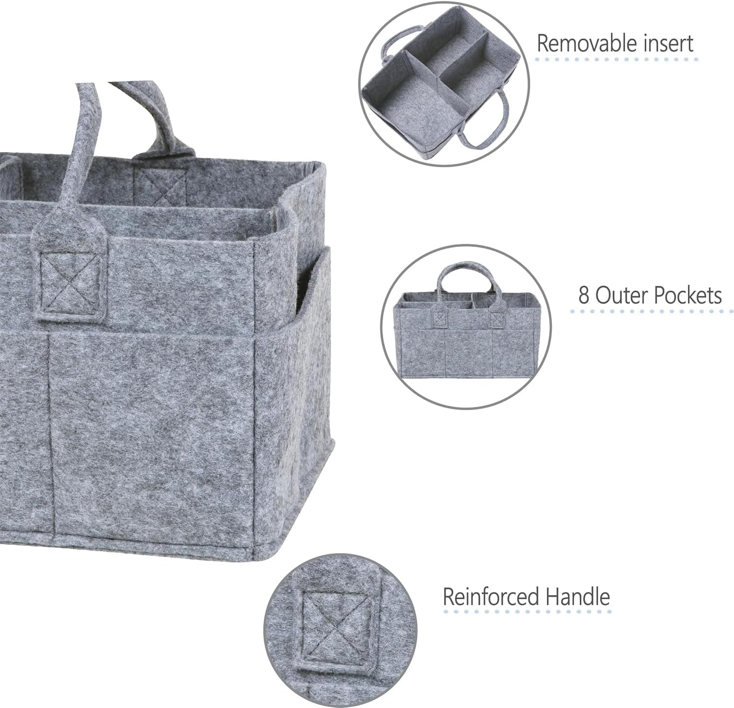 Mumoo Bear Baby Diaper Caddy Organizer for Changing Table, Nursery Storage Bin Basket with Handle, Felt Diaper Organizer Suitable for Indoor Outdoor -Grey image number 4