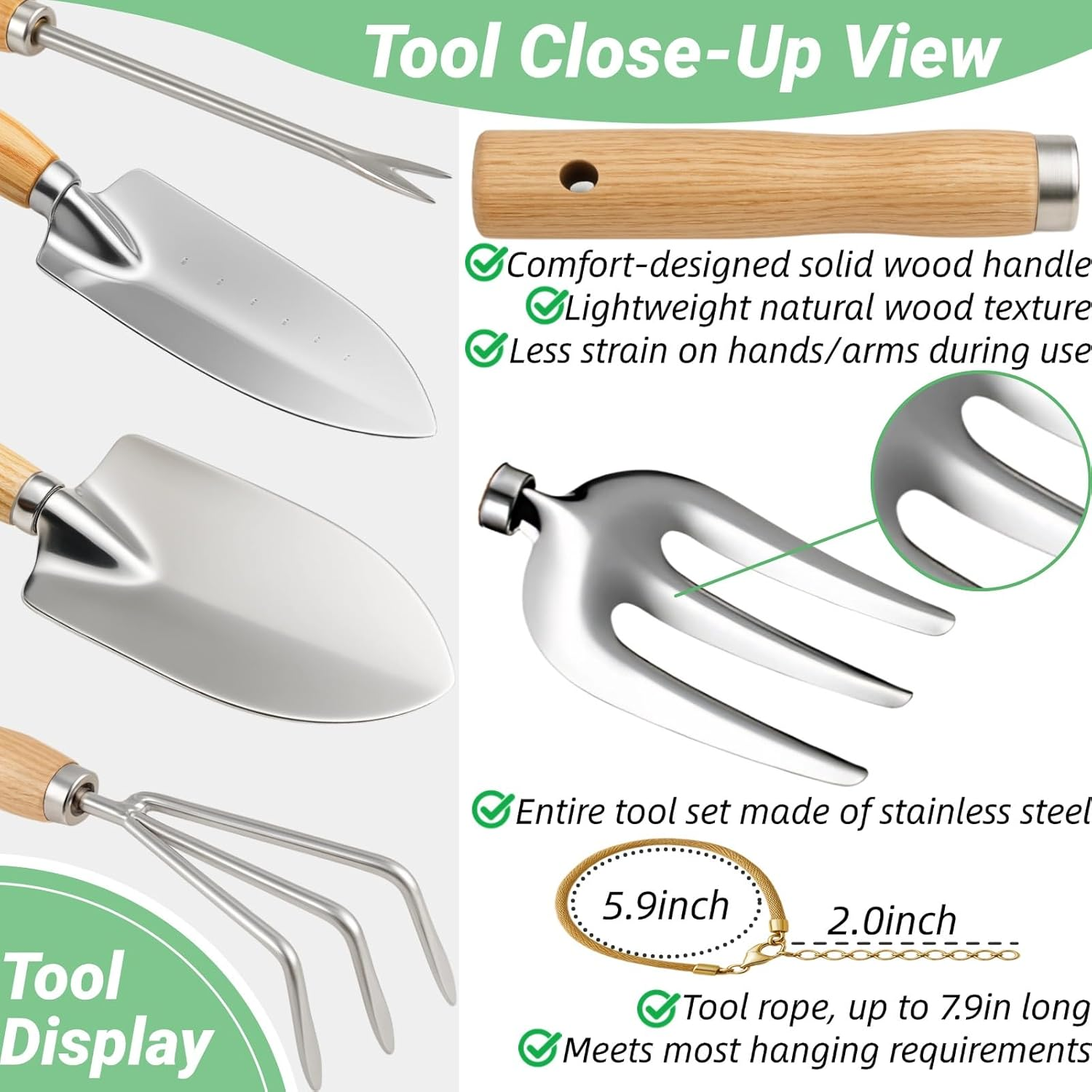 Garden Tool Set of 10 Pieces, Heavy-Duty Stainless Steel Gardening Hand Tools with Repotting Mat and Grow Bags, Gardening Tool Set with Durable Gardening Bag, Ideal Gardening Gifts for Women Men image number 6