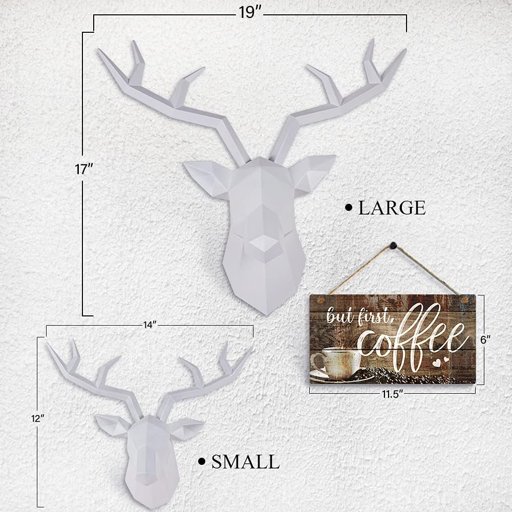 Deer Head Wall Decor Geometrical White Deer Antlers Wall Sculpture Faux Taxidermy Resin Wall Animal Head 19X7X17 Inches image number 3