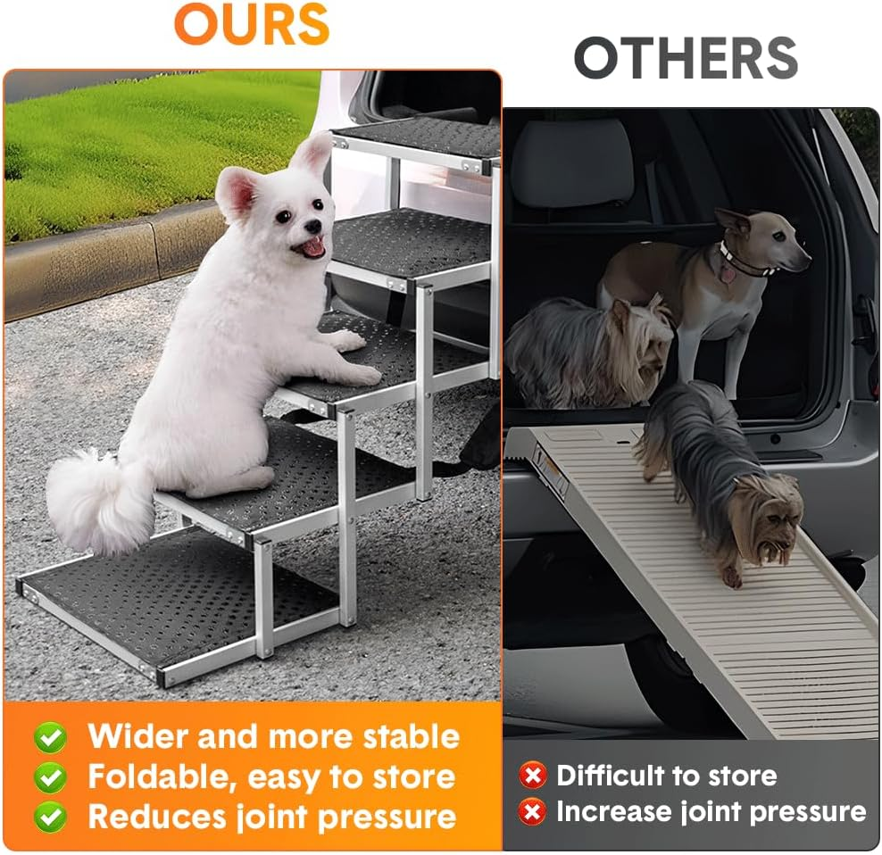 Melpet Folding Dog Stair Lightweight Aluminium Dog Ramp Adjustable Height 5 Steps Pet Ladder Loads up to 70Kg with Non-Slip Surface for Cars Trunk SUV Trucks image number 1