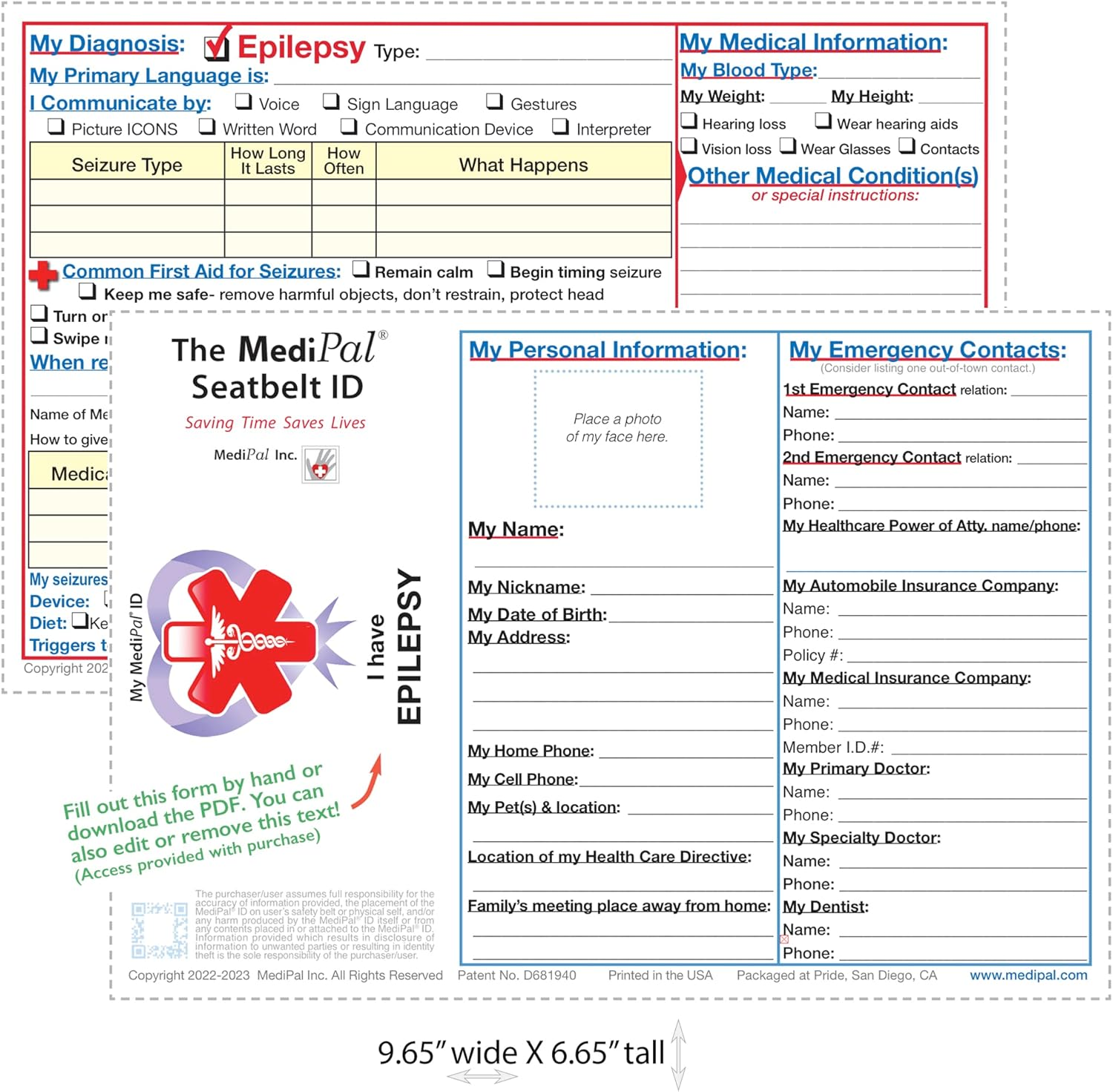 Epilepsy Alert Medical ID Seatbelt Tag- List Seizure Type, Triggers, Best Response, Meds, Contacts, Allergies, Diet and More - All Health Conditions image number 4