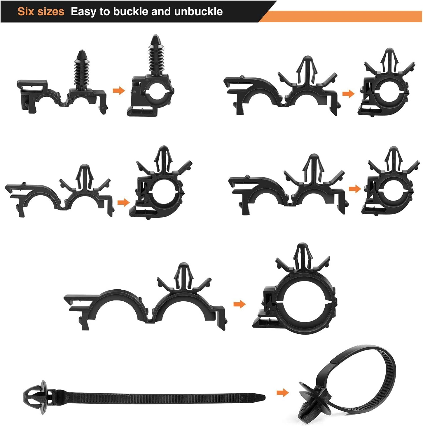GOOACC 60Pcs Car Wire Loom Routing Clips Assortment - 6 Different Sizes Universal Wiring Harness Routing Clip Replacement Parts for Honda GM Mazda image number 2