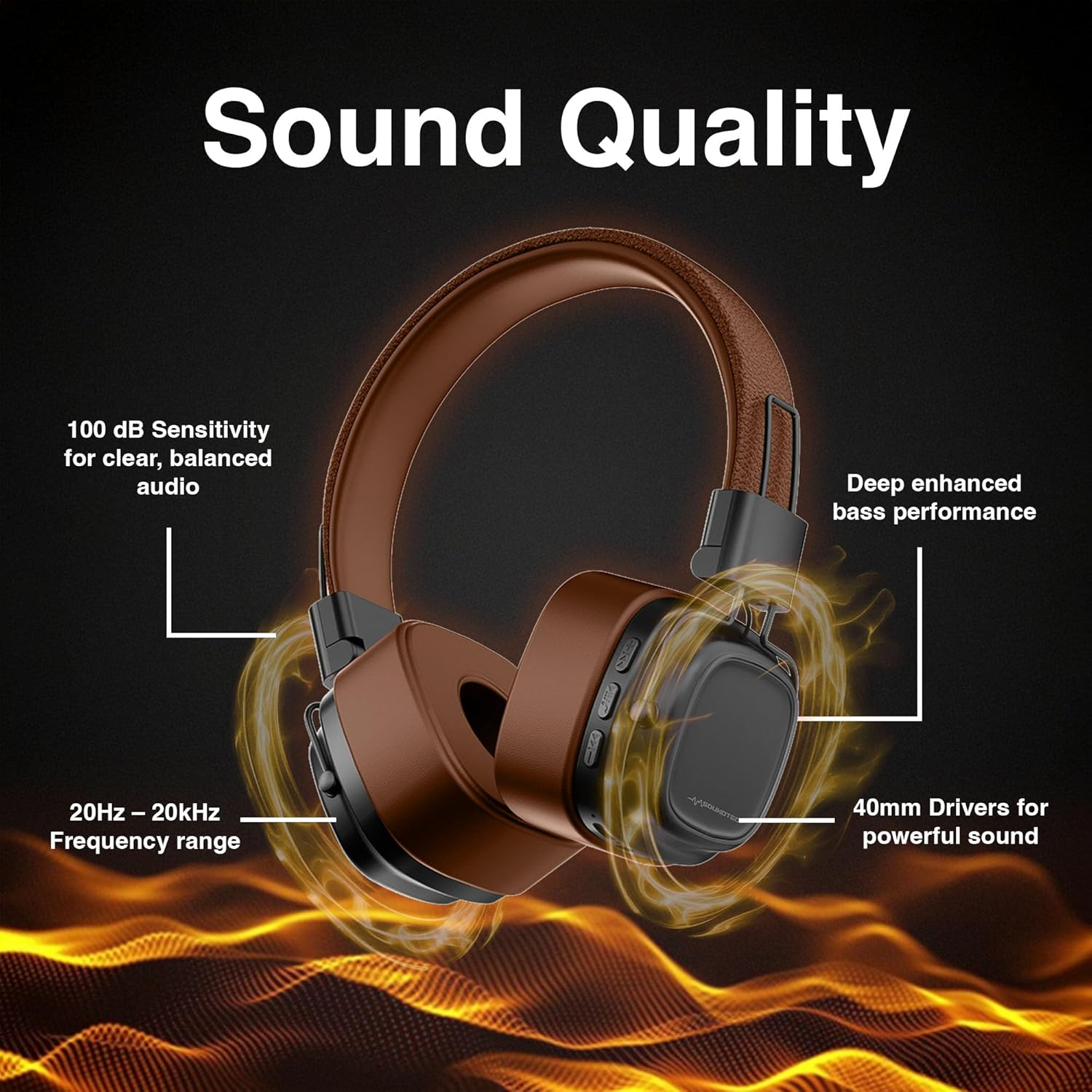 Soundtec by Laser Wireless On-Ear Headphones &ndash; Brown | Bluetooth 5.4, Foldable, 10H Playtime, AUX & Micro SD Support, Built-In Mic, USB-C, Retro Leather Style &ndash; HP-ST15BW image number 5