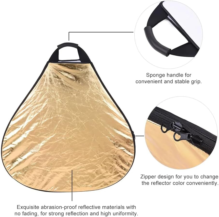 REFLEX CAMERA 5-In-1 Triangle Photography Reflector 30Cm (11.8In) | Gold Silver White Transparent Black | Single-Hand Grip | Portable Durable Light Reflector with Carrying Case (80Cm (31.5In)) image number 6