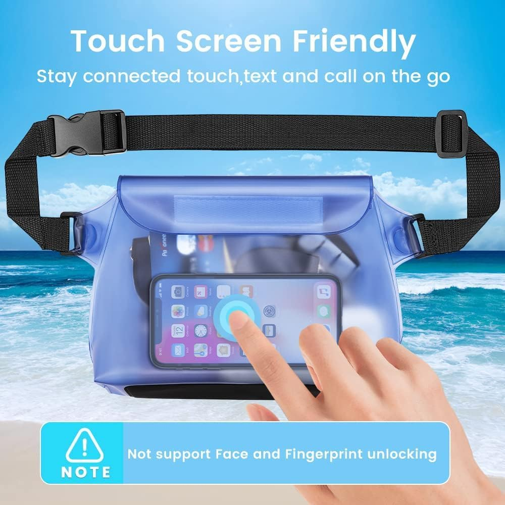 ETHEL 2-Pack Waterproof Pouch with Waist Strap &ndash; Transparent Screen Touchable Dry Bag for Phone Valuables &ndash; Perfect for Swimming, Snorkeling, Boating, Fishing, and More (Blue & Black) image number 3