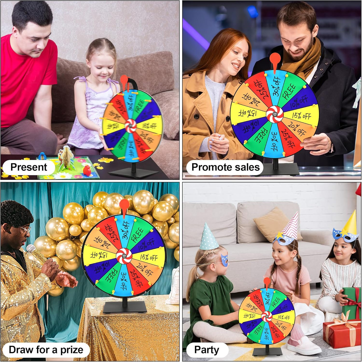 Tabletop Spinning Prize Wheel 30CM - 12 Slots Color Tabletop Roulette Spinner Wheel of Fortune - Spin the Wheel with Dry Erase Marker and Eraser Win the Fortune Spin Game for Trade Show, Carnival