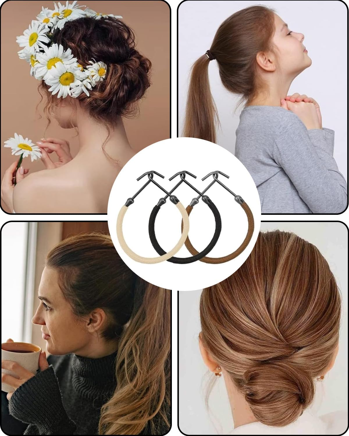 KGDUYC 18 Pieces Ponytail Hooks Elastic Band Black Hair Hooks Ponytail Holder with Hooks Elastic Hair Styling Rubber Bands for Women Hair Styling, Ponytail Holder, Braiding Aid Hair