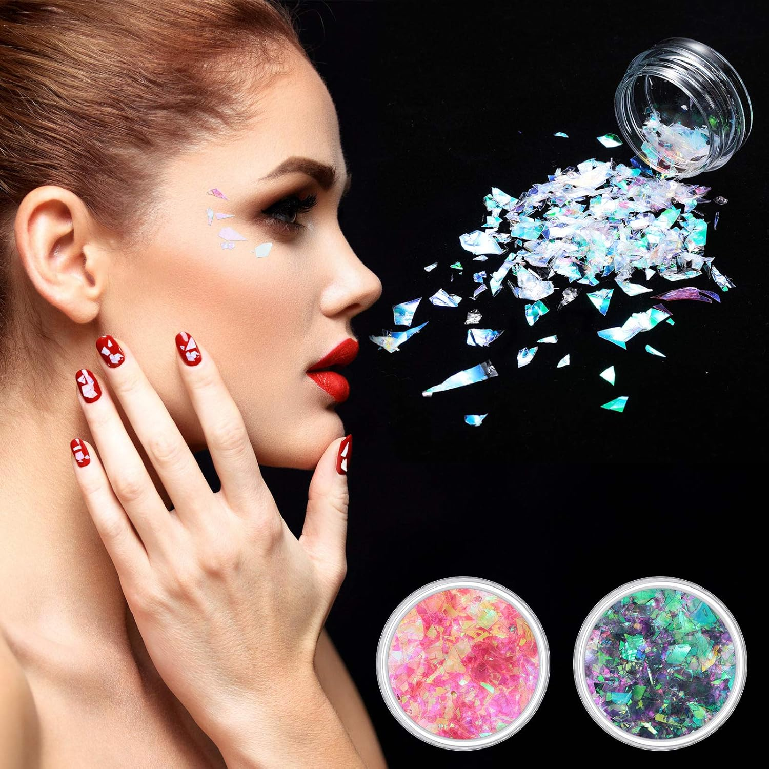 18 Boxes Mermaid Iridescent Chunky Glitter Flakes Chrome Sequins Aurora Holographic Mermaid Nail Glitter Flakes for Face Eyes Body Hair Nail Decoration image number 5