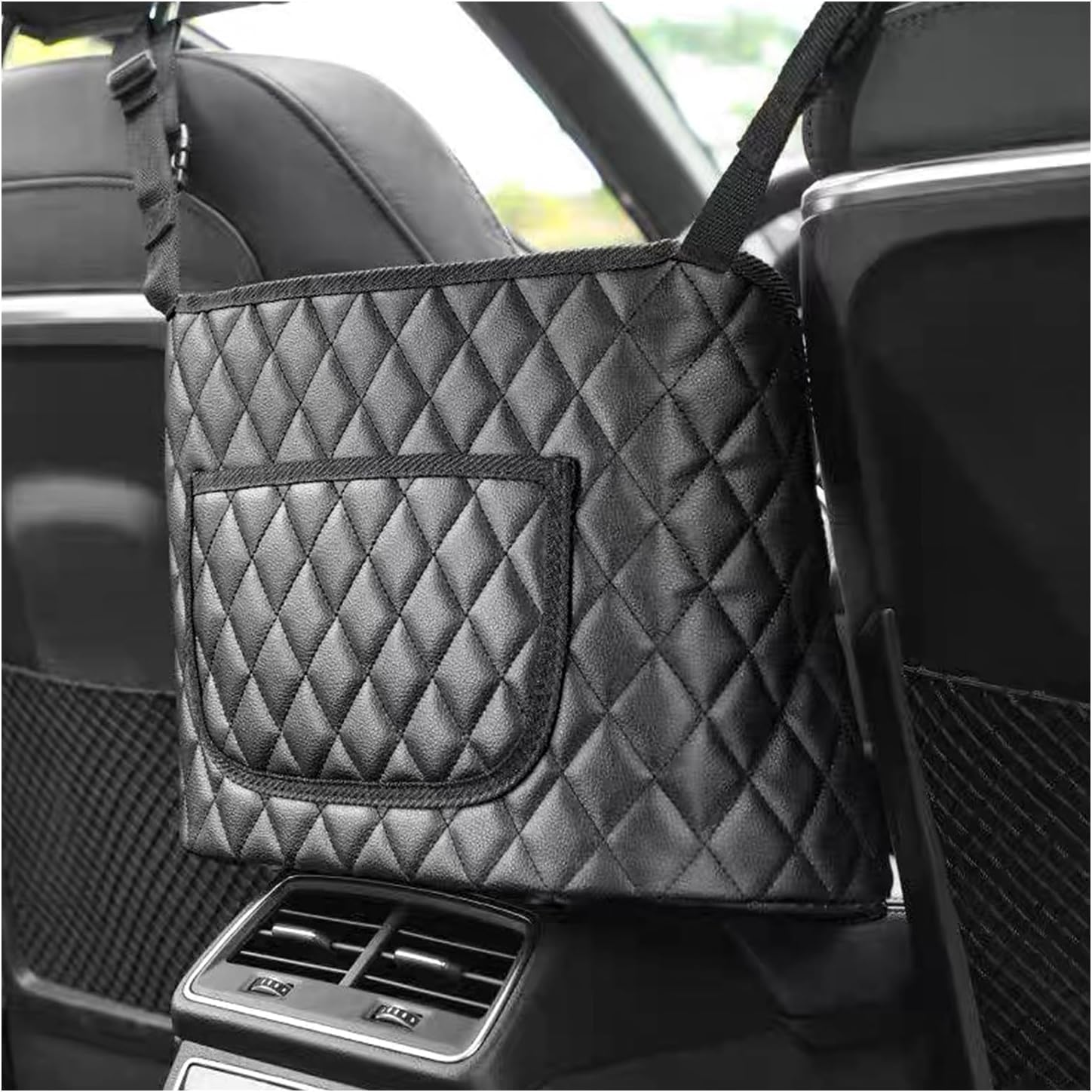 Car Handbag Holder Car Net Pocket PU Bag, 1Pc PU Leather Car Pocket Handbag Holder, Car Net Pocket Handbag Holder Car Seat Side Storage Bag, Car Net Pocket Handbag Holder, PU Leather Handbag Holder image number 2