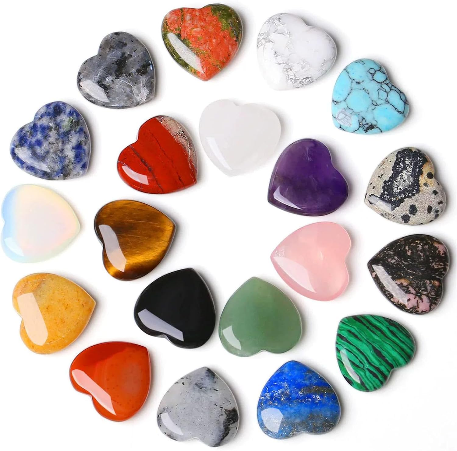 20Pcs Heart Shaped Worry Stones, Mixed Natural Stones, Multiple Colors, DIY Jewelry, Meditation, Gift image number 6