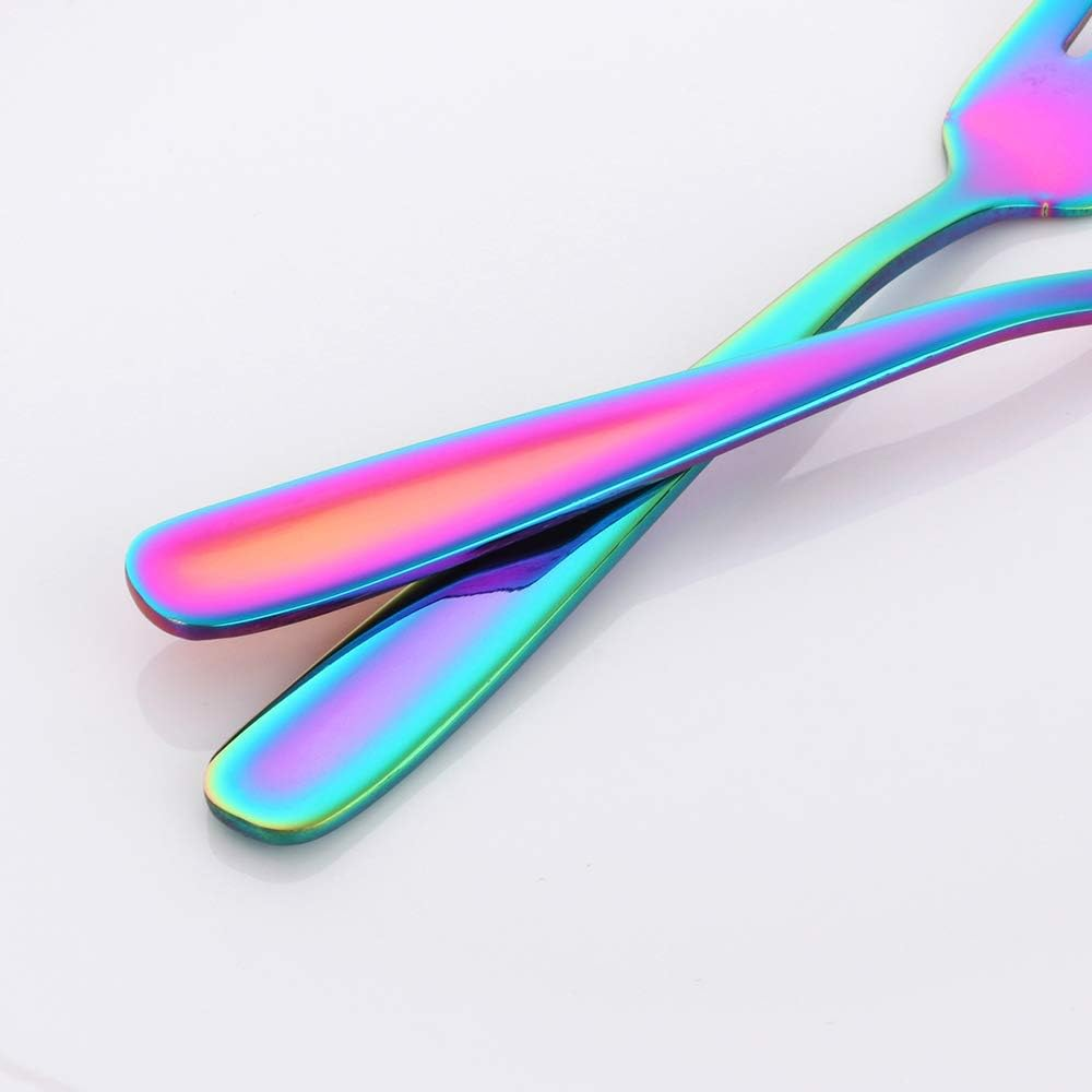 BISDARUN Dessert Forks Stainless Steel Small Cake Forks Fruit Forks 8-Piece Rainbow Length 13.6 Cm / 5.35 Inches - Gradient Gold image number 5