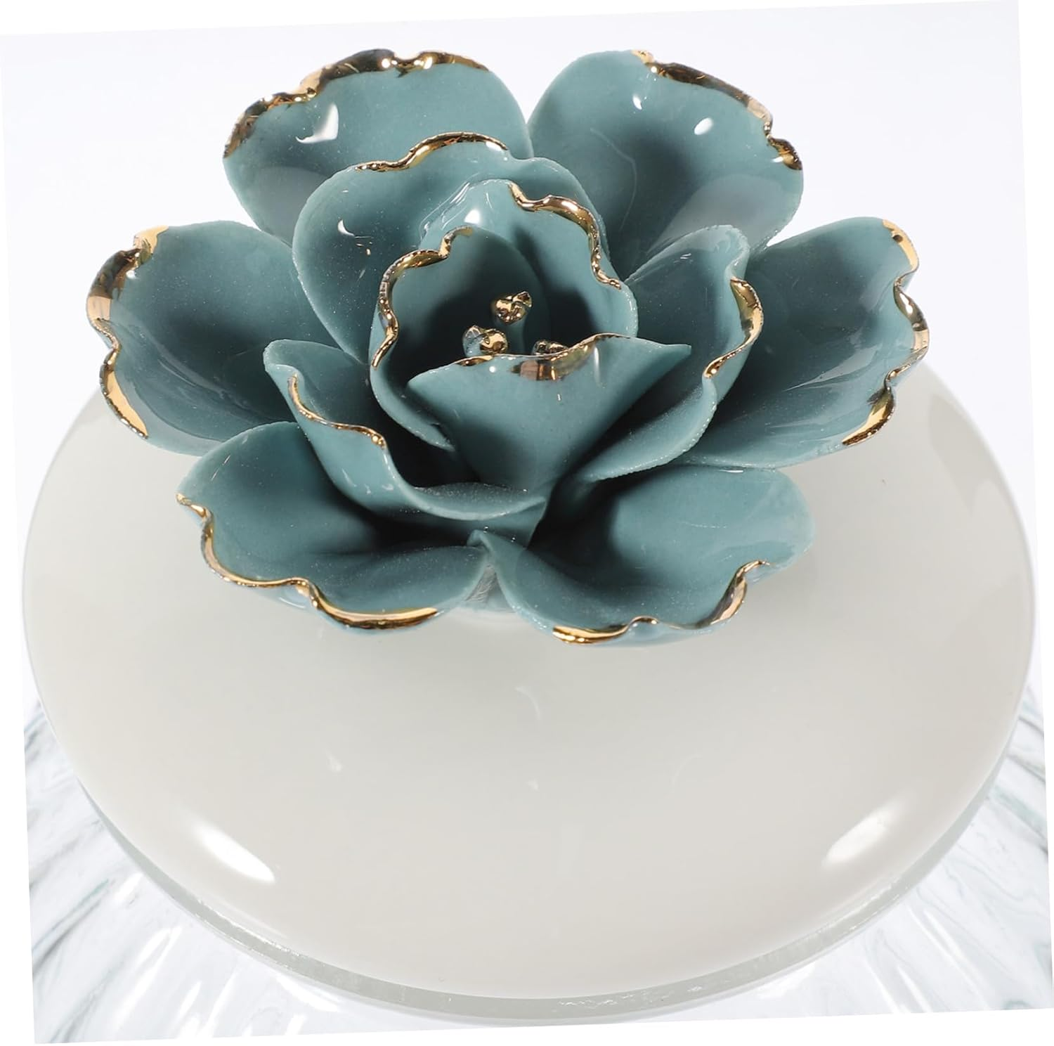 VILLFUL Glass Airtight Storage Jar with Ceramic Flower Lid Elegant Canister for Tea and Candy Safe Glass and Ceramic Material for Home Decor and Organization