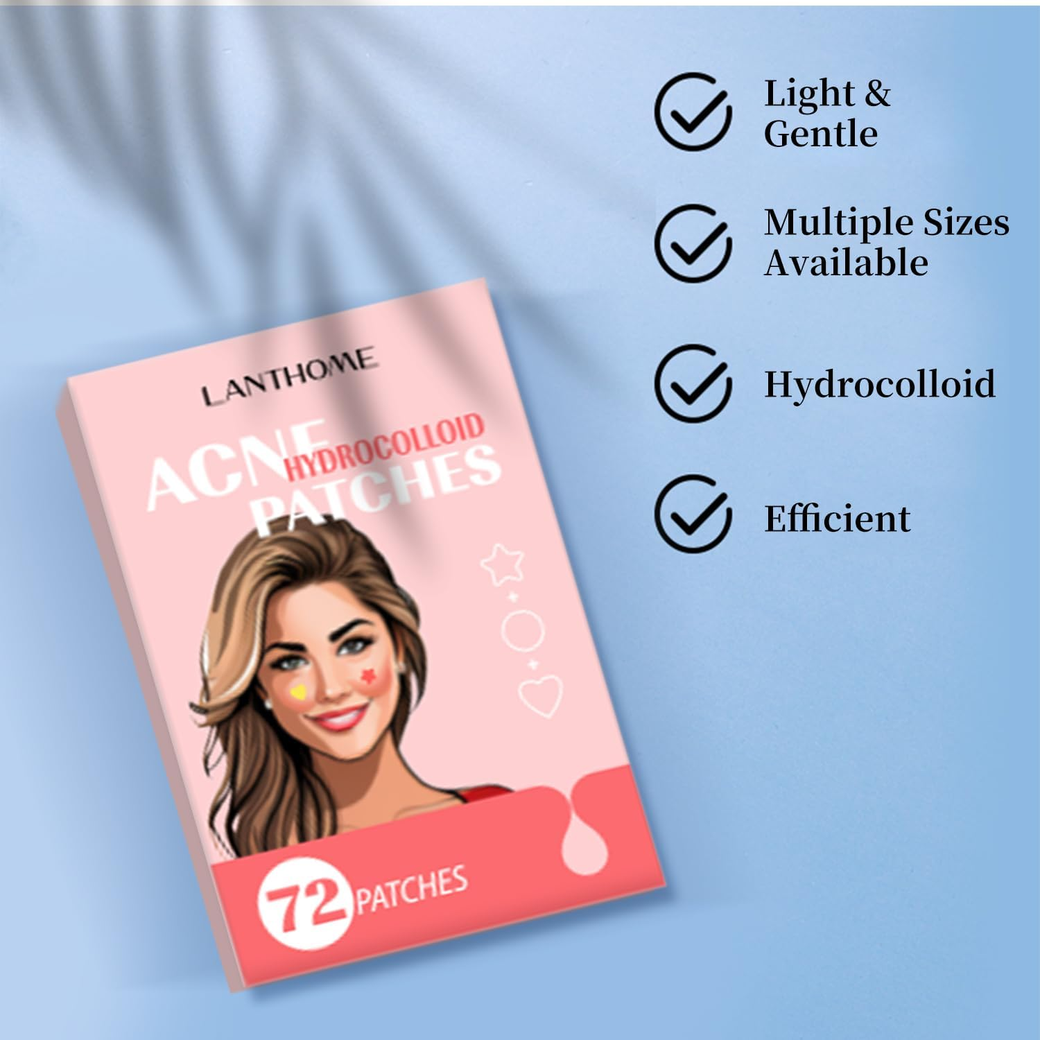 Acne Patches, 72 Pack with Multiple Sizes, Star and Heart Shapes, 6-8 Hour Treatment image number 4