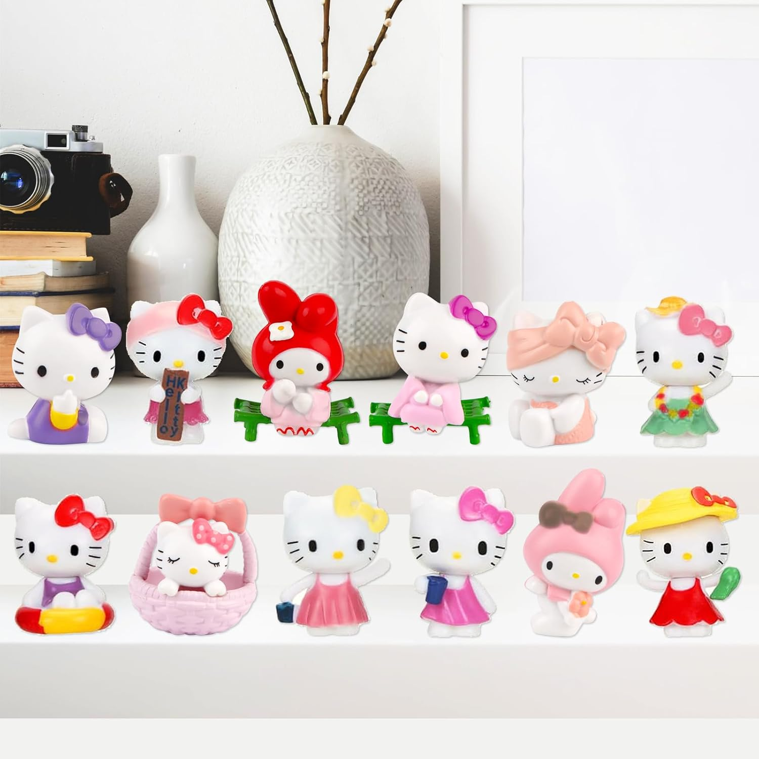 Hello Kitty Cake Toppers, Pack of 12, Soft Pink, Pastel, Kitty Birthday Decoration, Cake Decoration for Girls, Children, Birthday Gift image number 1