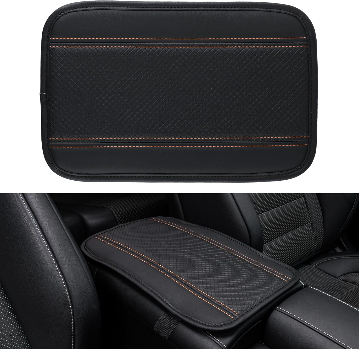 Amiss Auto Center Console Pad, Universal Waterproof Armrest Seat Box Cover, Car Interior Accessories, Leather Auto Armrest Cover Protector for Most Vehicle, SUV, Truck (Black)