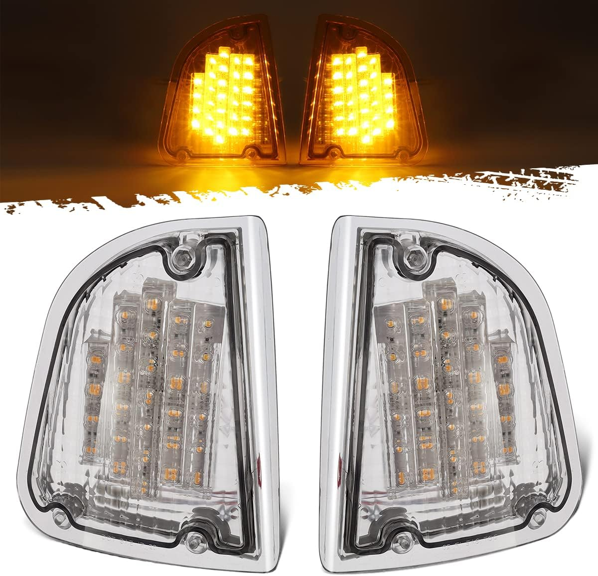 Partsam 29 Amber LED Front P/T/C Light Assembly Replacement for Kenworth T600 T660 K300 T300 T330 Front LED Turn Signal Lights and Parking Lights Lamps, LH & RH, 1157 Plug