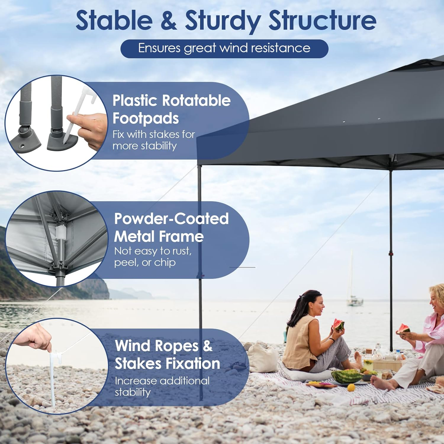 Costway 3X3M Outdoor Instant Gazebo Marquee, Folding & Portable Pop-Up Canopy Tent W/Carry Bag, One-Person Setup, Rotatable Feet, Height-Adjustable&Tiltable Sun Shade Shelter for Camp, Patio, Market image number 5