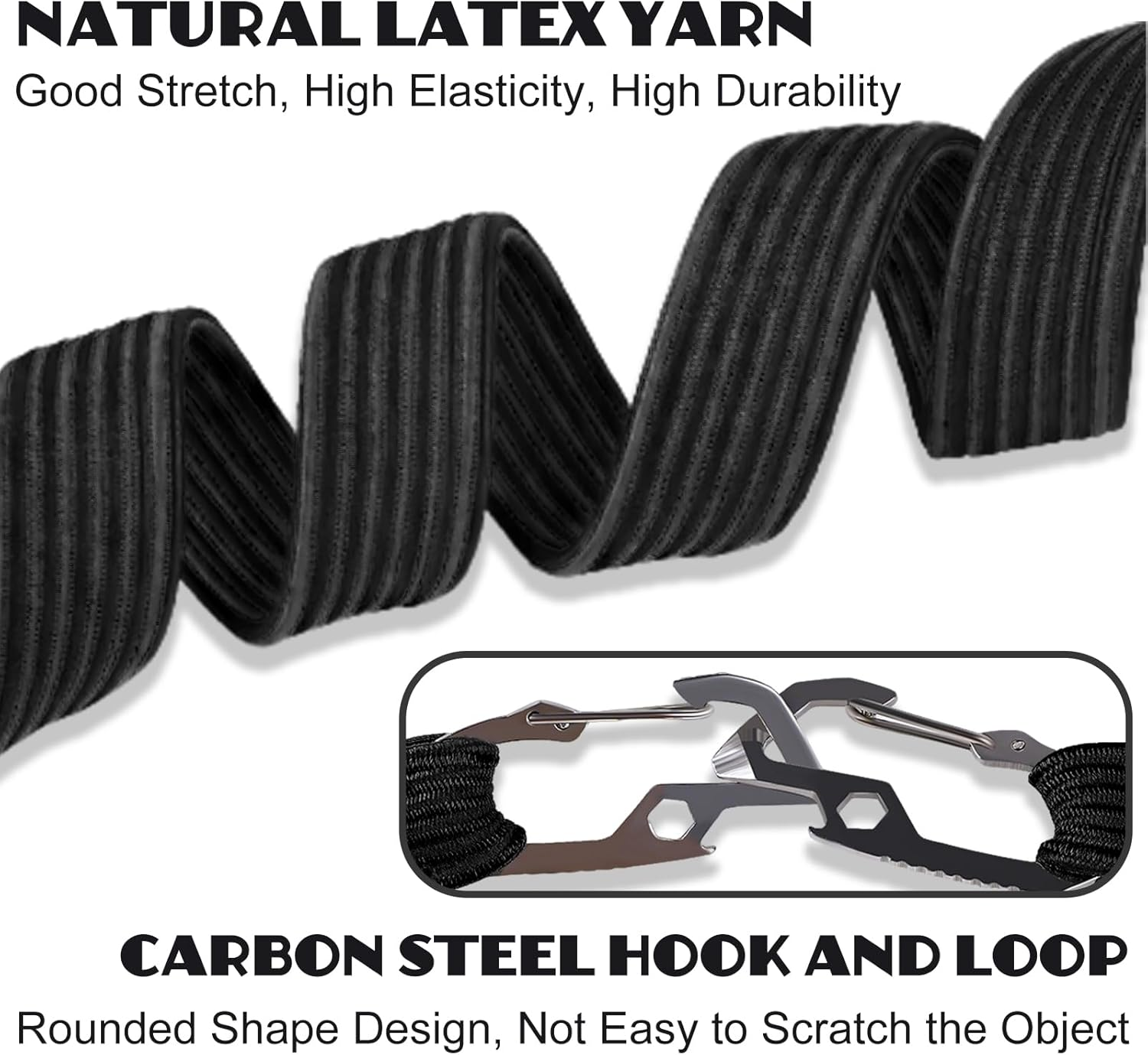 JZS Flat Bungee Cords with Hooks 2M Adjustable Elastic Bungee Straps with Hooks for Bicycles Camping Tent Luggage Fixings 2 Pack Black - Red image number 7