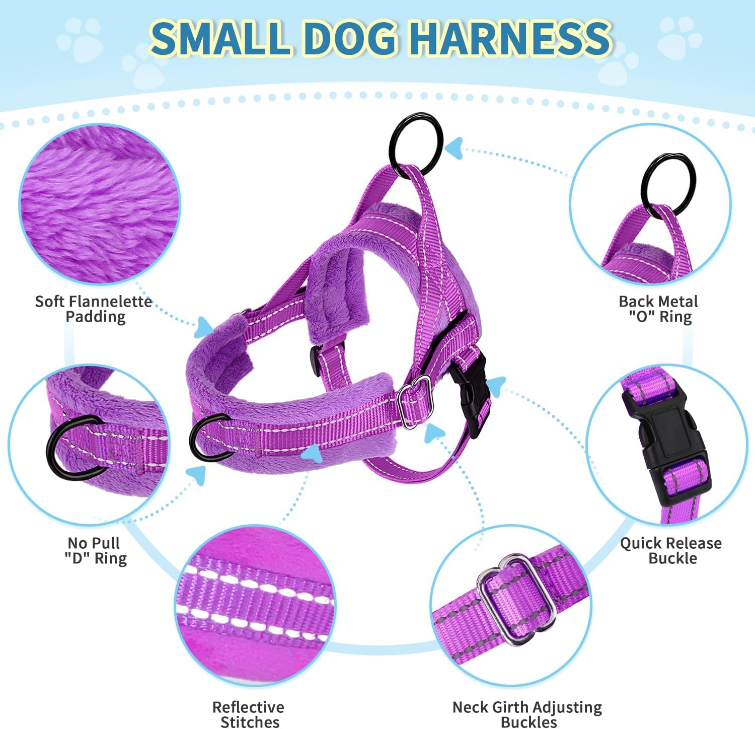 Lukovee Easy Walk Dog Harness and Leash, Heavy Duty Adjustable Puppy Harness Soft Padded Reflective Vest Harness Anti-Twist 4FT Pet Lead Quick Fit Lightweight for Small Dog Cat (Xx-Small, Purple)