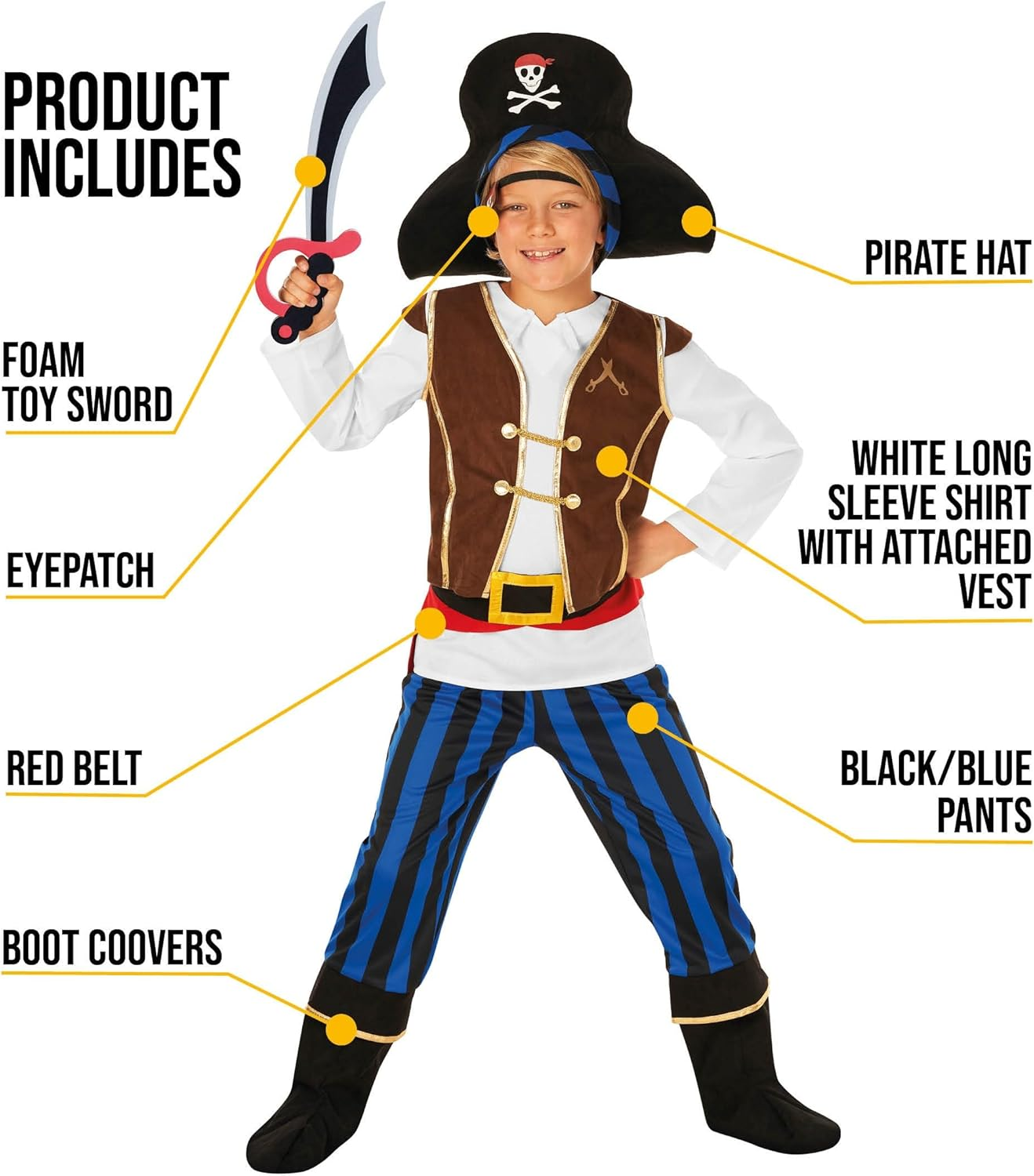 Morph Pirate Costume Kids Pirate Costume Boys Pirate Costume Boys 10-12 Boys Pirate Costume Size 7-8, 4-6 for Kids image number 3